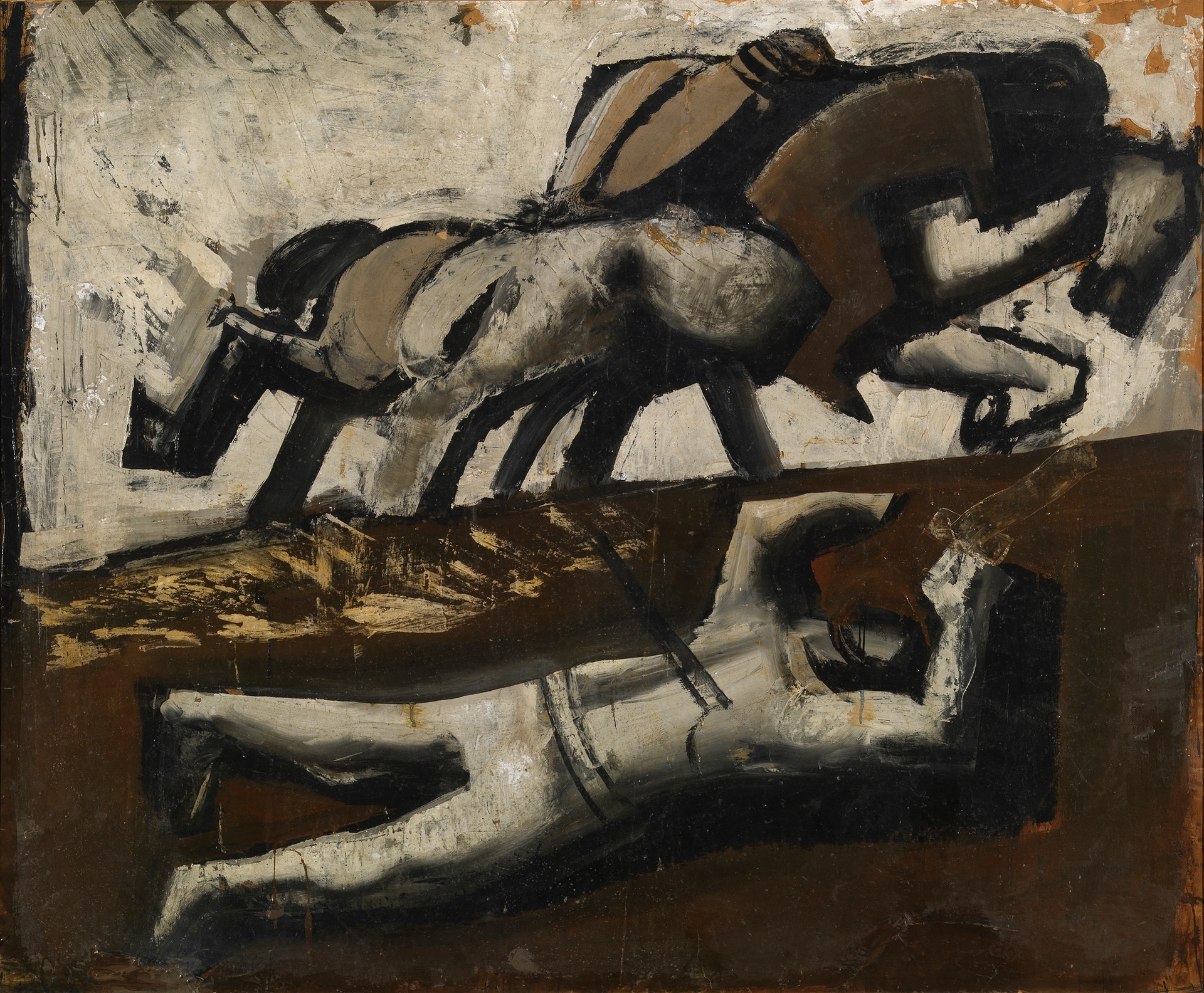 Mario Sironi: Composizione (Cavalli in fuga e caduto), 1942 ca. tempera su carta intelata, 144 x 178 cm, Milano, Museo del Novecento © Mario Sironi, by SIAE 2021 