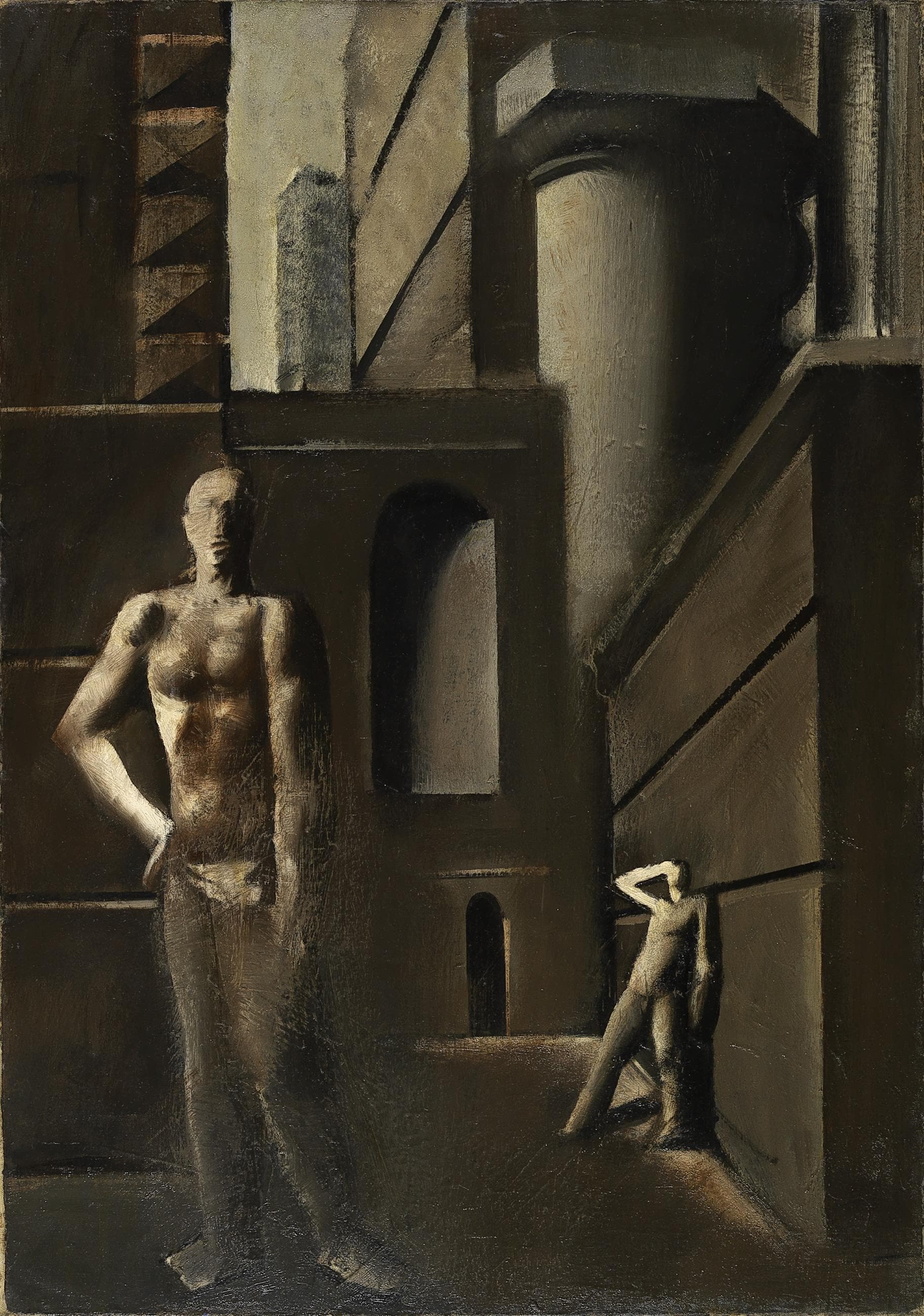 Mario Sironi: Composizione (I costruttori), 1928-29, olio su tela, 100 x 70 cm, Milano, Museo del Novecento, collezione Boschi © Mario Sironi, by SIAE 2021 