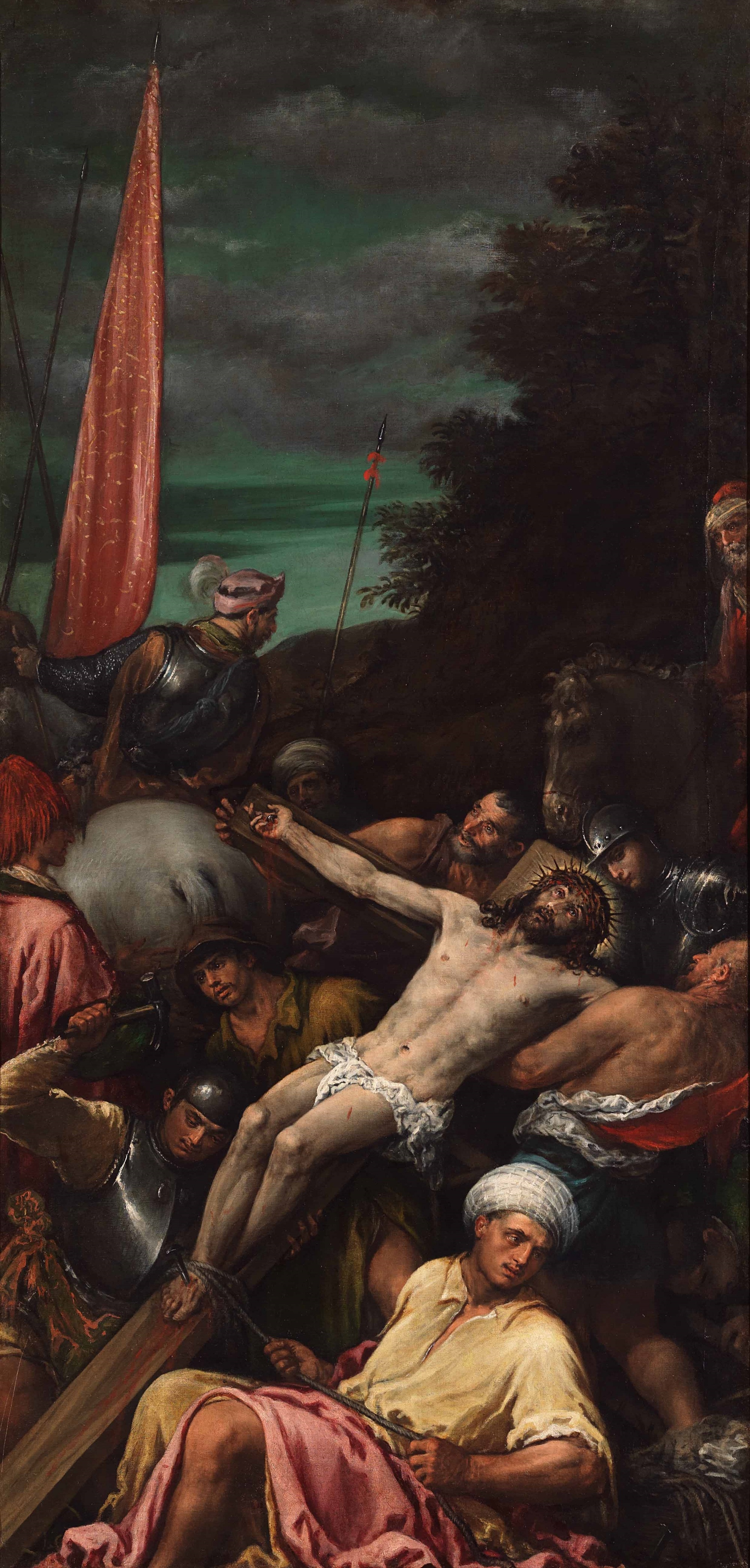 Gerolamo Bassano, Cristo innalzato sulla croce, 1580–1590 c., olio su tela, Museo Civico, Bassano del Grappa