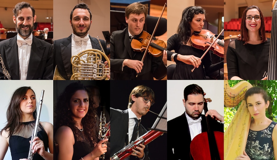 I musicisti dell'Orchestra Sinfonica Nazionale della Rai con i borsisti di Professione Orchestra 