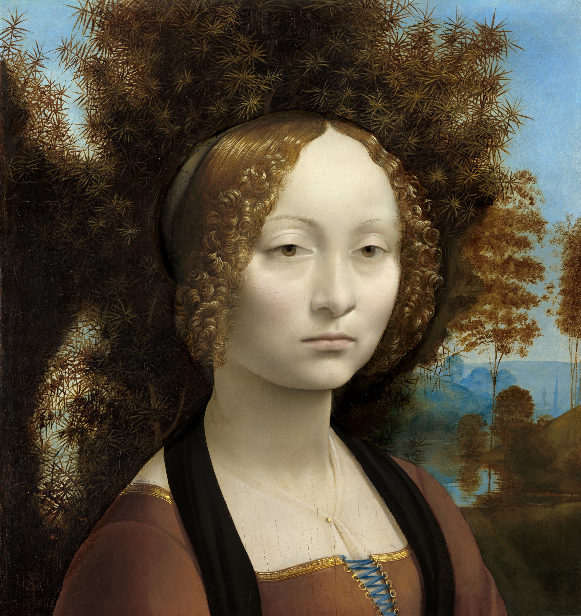 "Ritratto di Ginevra de'Benci" è un dipinto a tempera e olio su tavola (38,8x36,7 cm), databile al 1474 circa e conservato nella National Gallery of Art di Washington. 