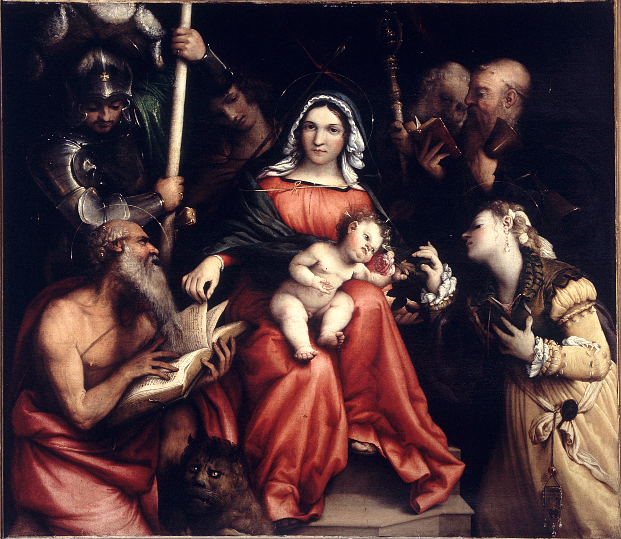 Lorenzo Lotto (Venezia 1480 – Loreto 1557)  Matrimonio mistico di Santa Caterina e santi, 1524 olio su tela, cm 98 x 115 Gallerie Nazionali di Arte Antica