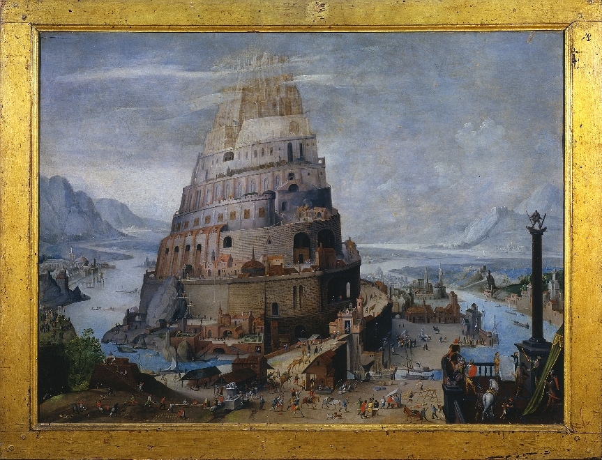 Ambito di Abel Grimmer (Anversa 1570 ca.-1620 ca.) La Torre di Babele. Fine del secolo XVI – inizio del secolo XVII. Olio su tavola, cm 49,9x66,5. Siena, Pinacoteca Nazionale 