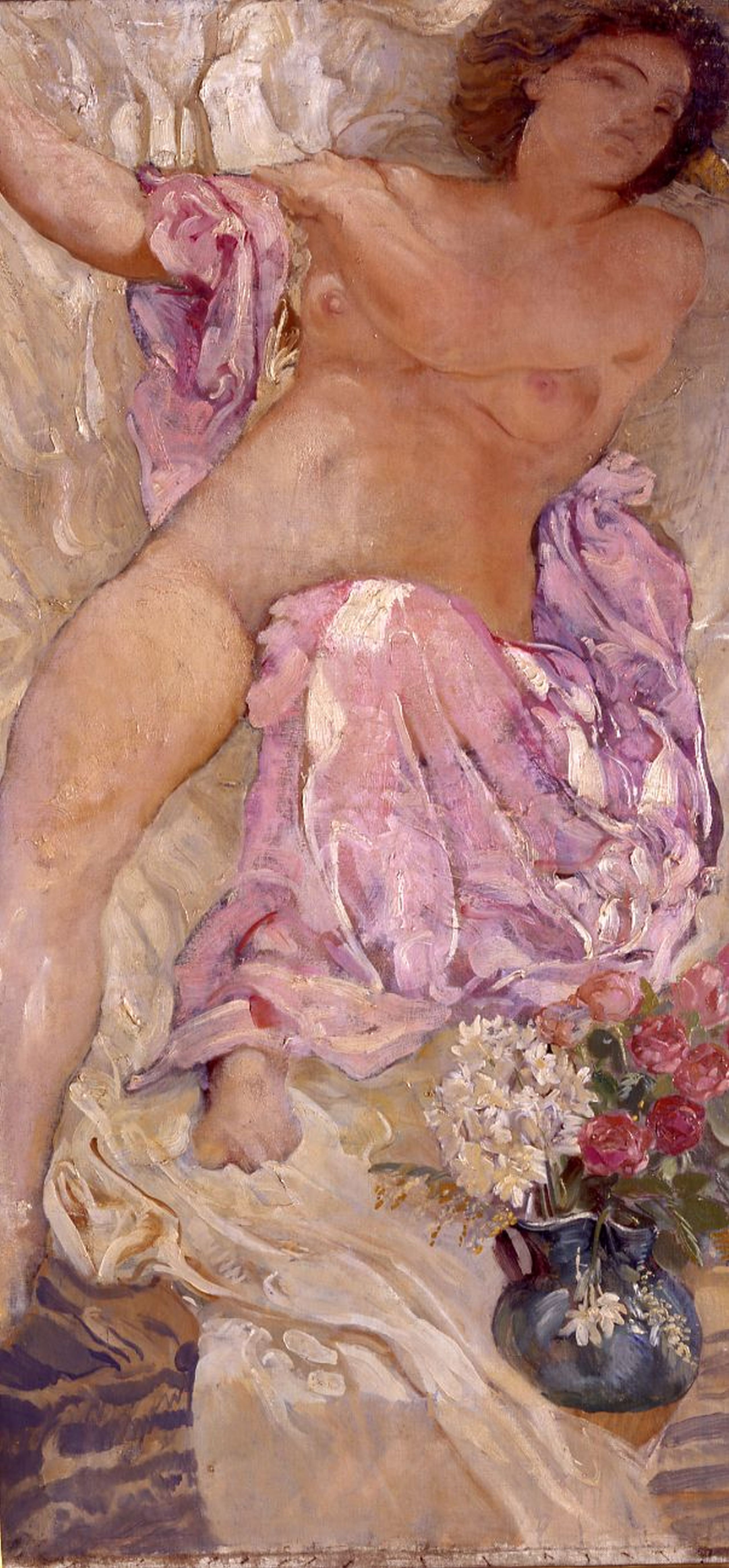 Adolfo De Carolis. Donna con fiori- Nudo di donna, 1910. Olio su tela