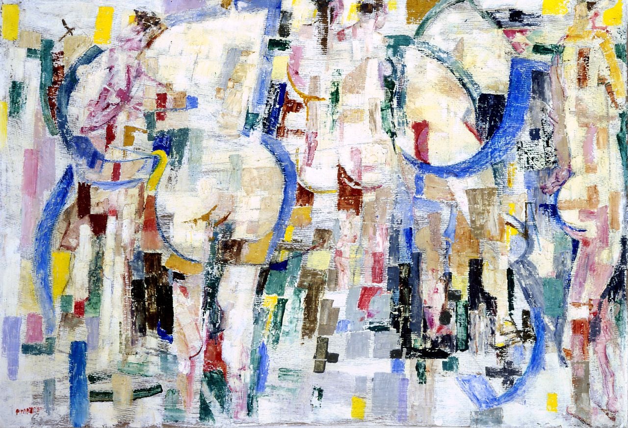 Fausto Pirandello. Bagnanti nella rifrazione, 1959. Olio su cartone