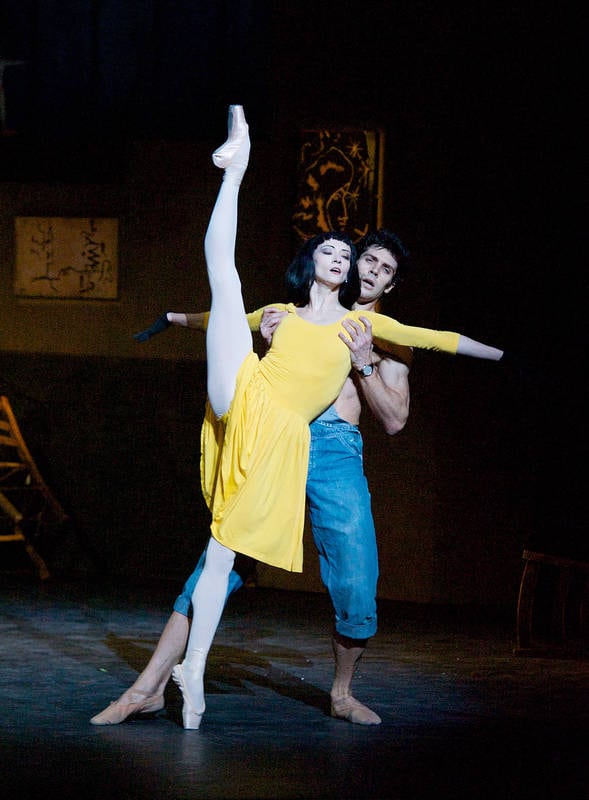 Prova generale per Kings of the Dance al London Coliseum, Londra, Regno Unito. Le Jeune Homme et la Mort di Roland Petit, interpretato da Roberto Bolle e Svetlana Lunkina. 