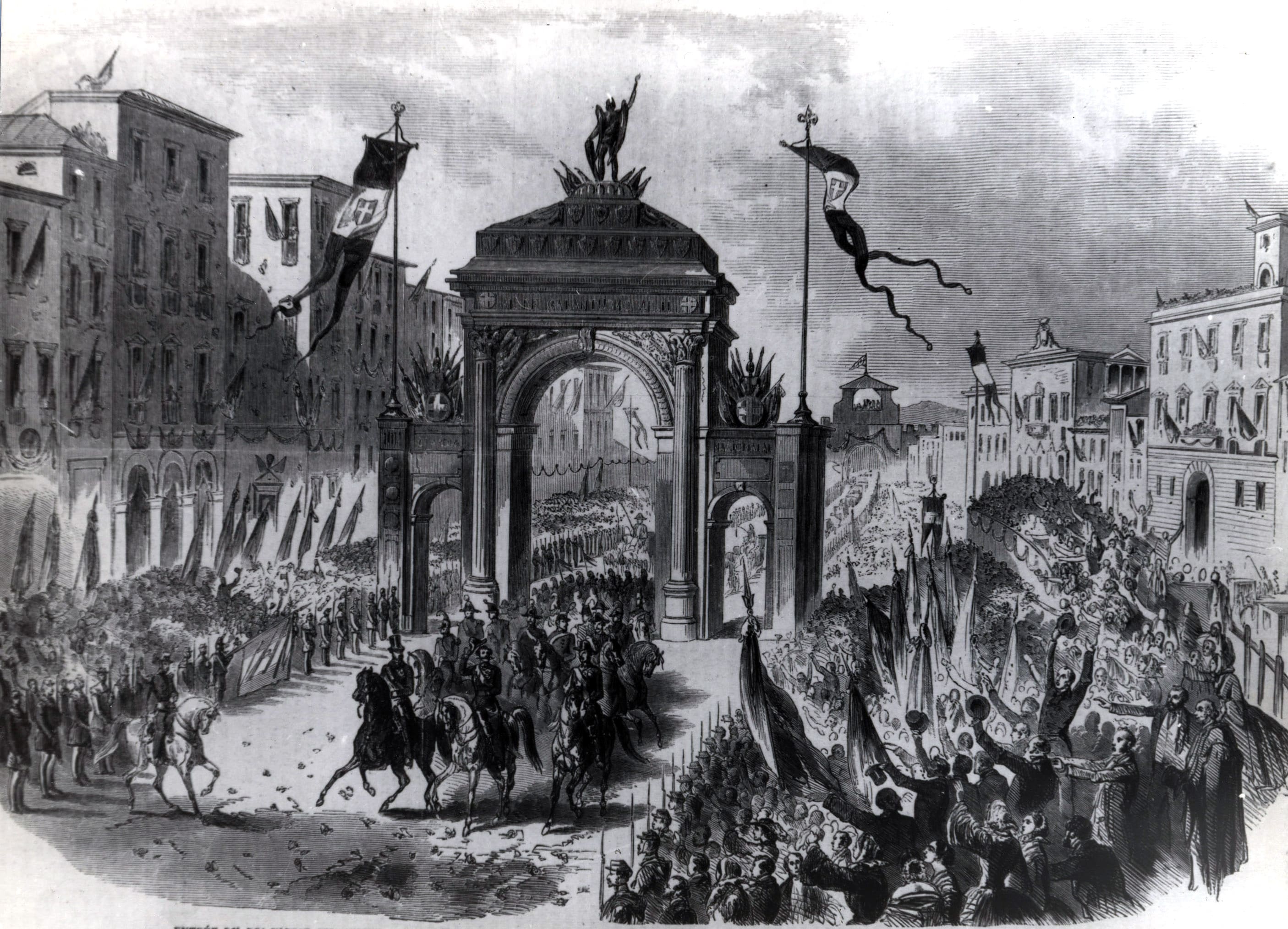 Il Re Vittorio Emanuele II entra a Firenze nel 1860. La città fiorentina diventerà capitale del Regno d’Italia dal 1865 fino al 1871