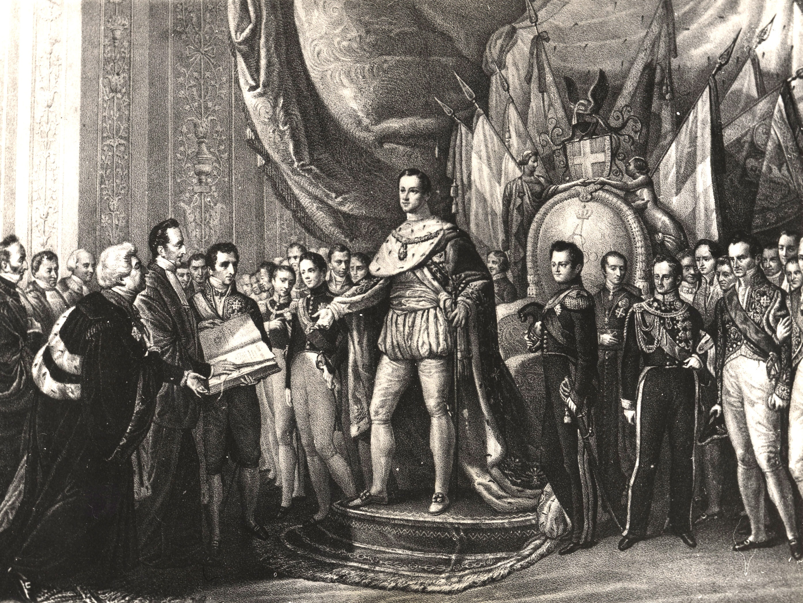 Il Re Carlo Alberto promulga nel 1848 lo Statuto Albertino, così come concedono una Costituzione su pressioni popolari Ferdinando II di Borbone nel Regno delle Due Sicilie, Leopoldo II nel Granducato di Toscana e Pio IX nello Stato Pontificio