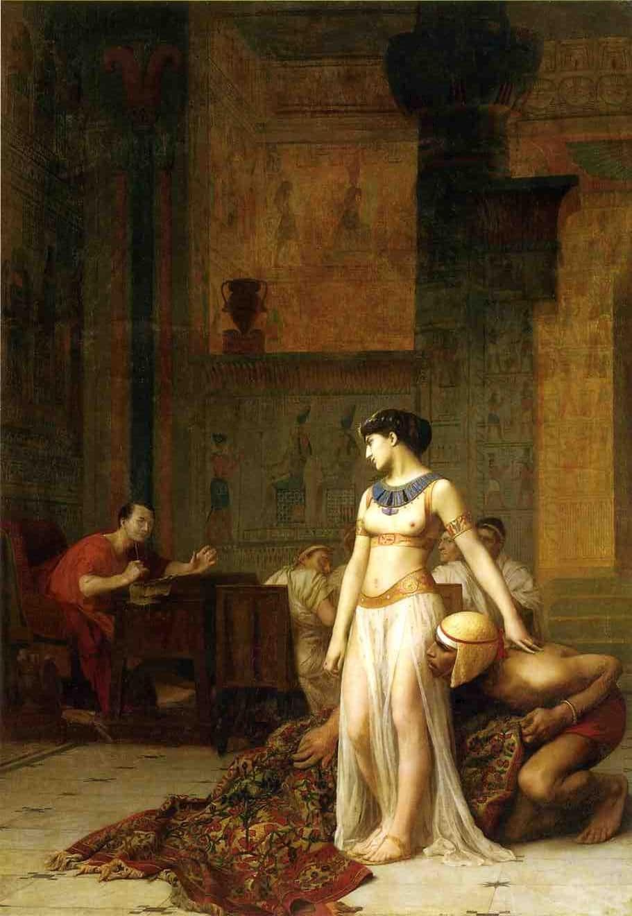 La regina Cleopatra e Cesare, dalla cui relazione nascerà Cesarione