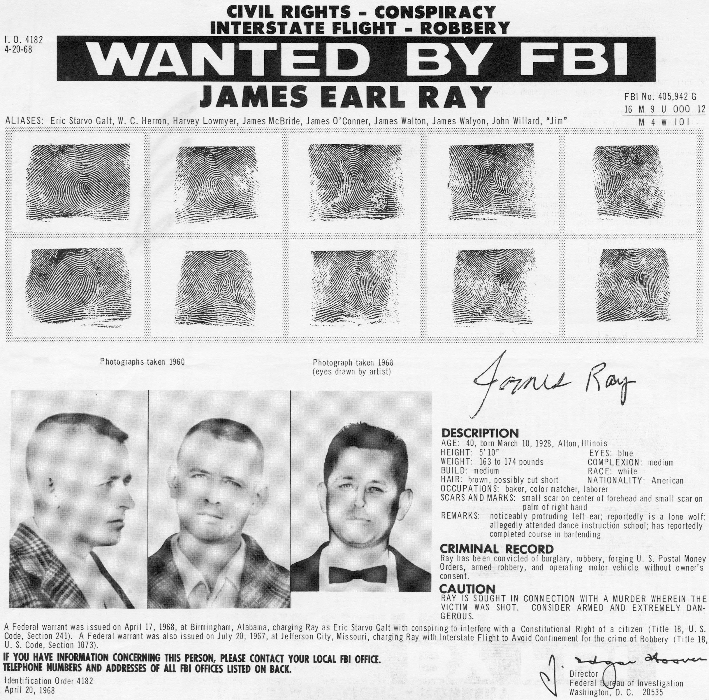 In seguito all’assassinio gli agenti federali ricercano James Earl Ray, fuggito subito dopo avere sparato il colpo di fucile