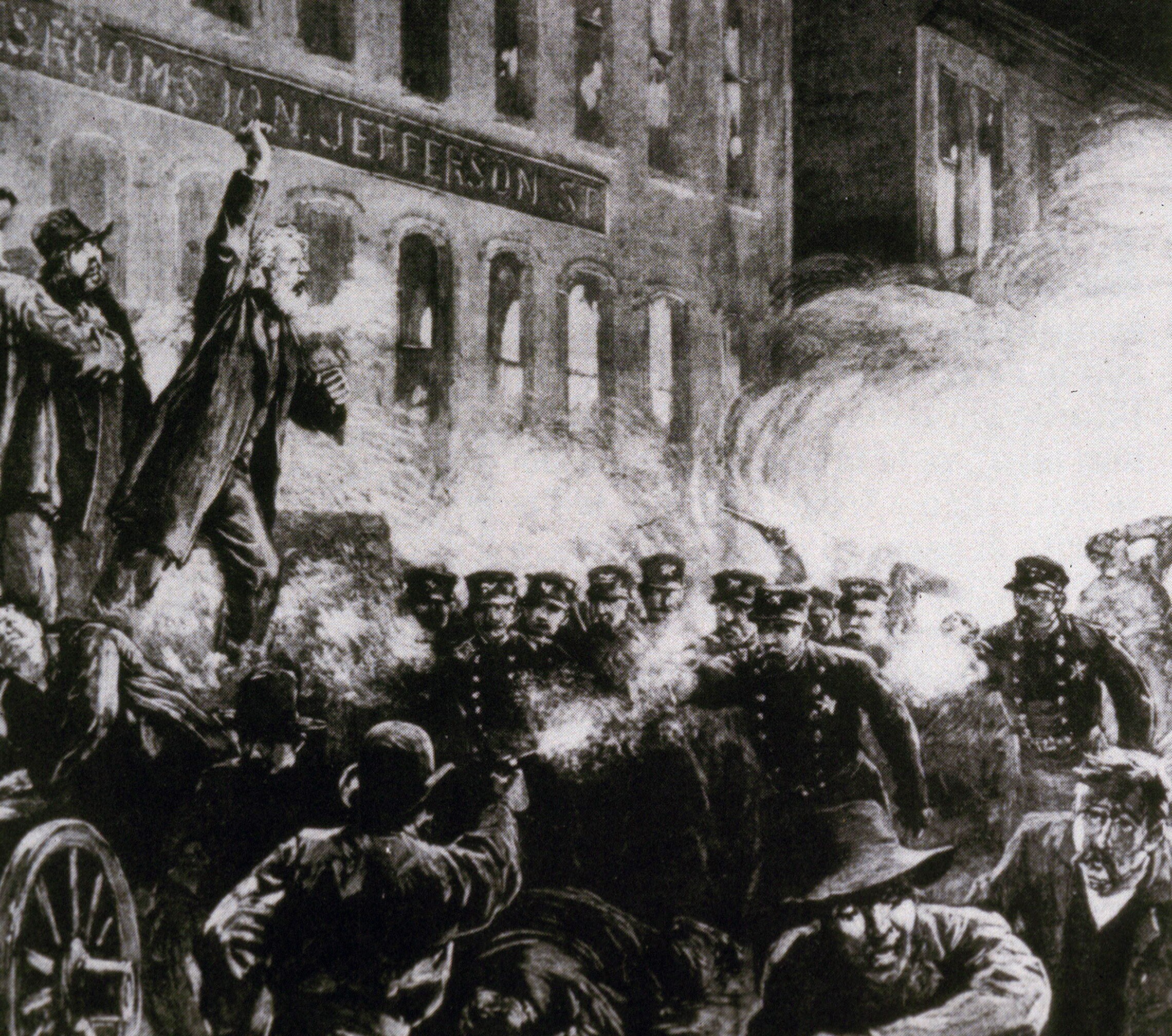 Stampa di una manifestazione per il primo maggio a Chicago nel 1886