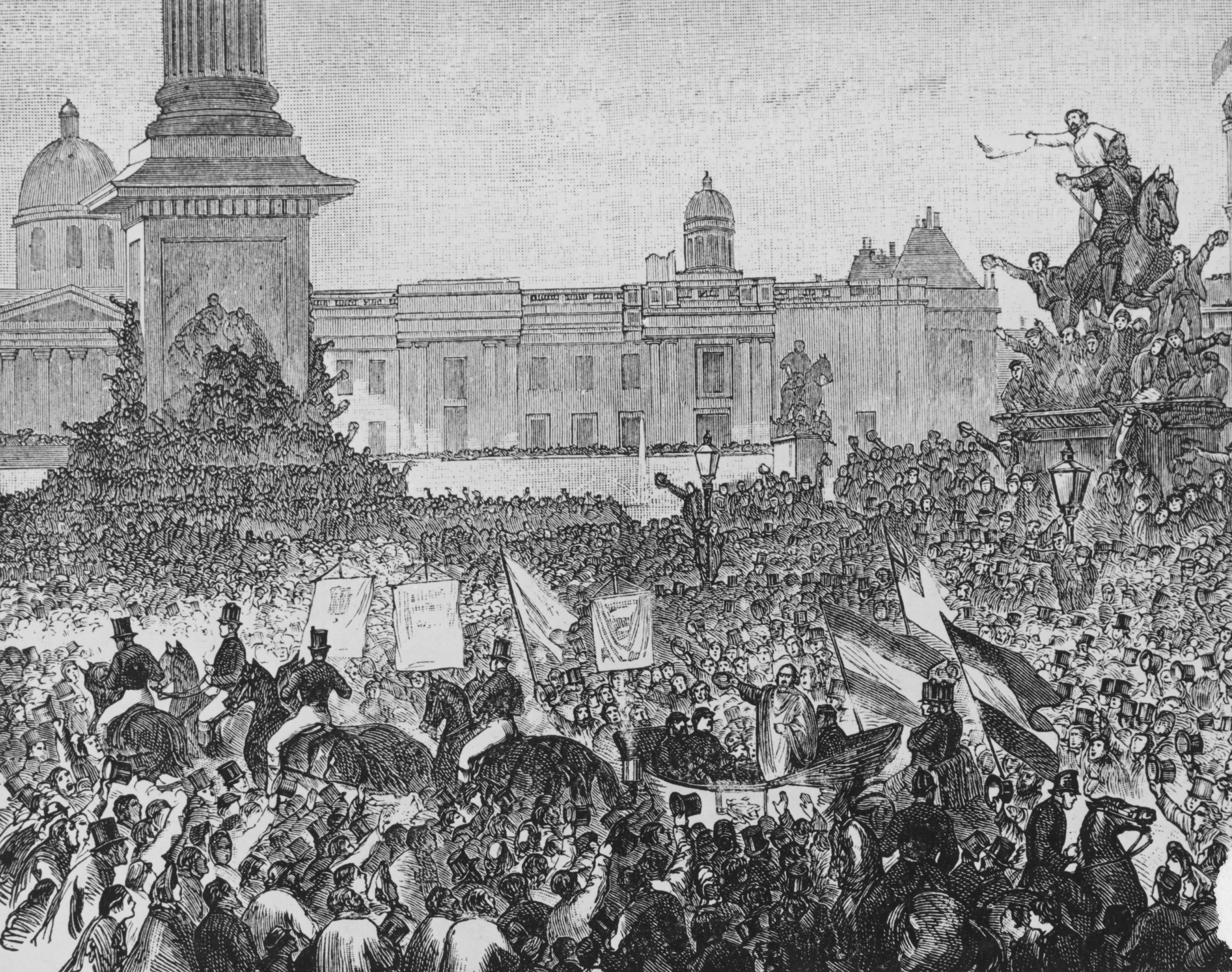 Stampa che ritrae l'accoglienza ricevuta da Garibaldi nel 1864 a Londra. La sua fama internazionale cresce dopo la spedizione dei Mille e la liberazione dal Regno delle Due Sicilie