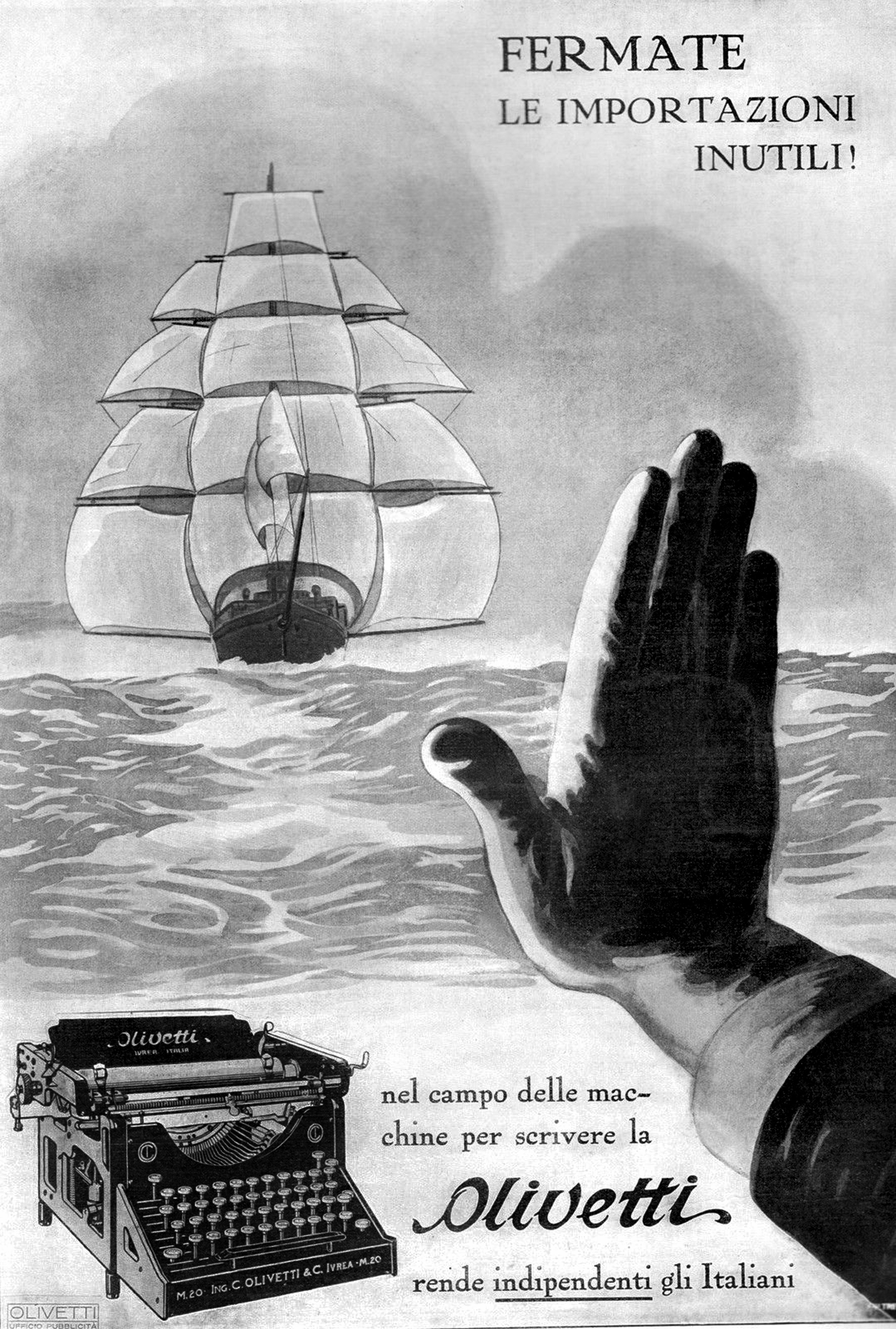 Pubblicità del 1926, che sottolinea l’importanza dei prodotti italiani, secondo la politica autarchica imposta dal Regime