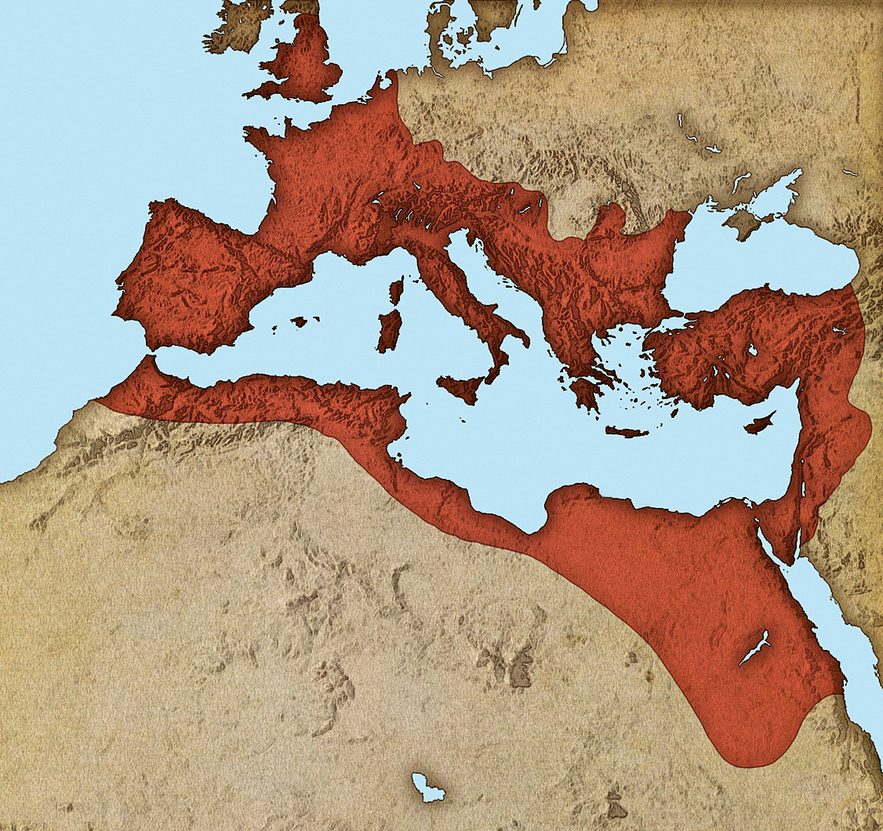 L'impero romano nel 117 d.C., quando Adriano succede a Traiano