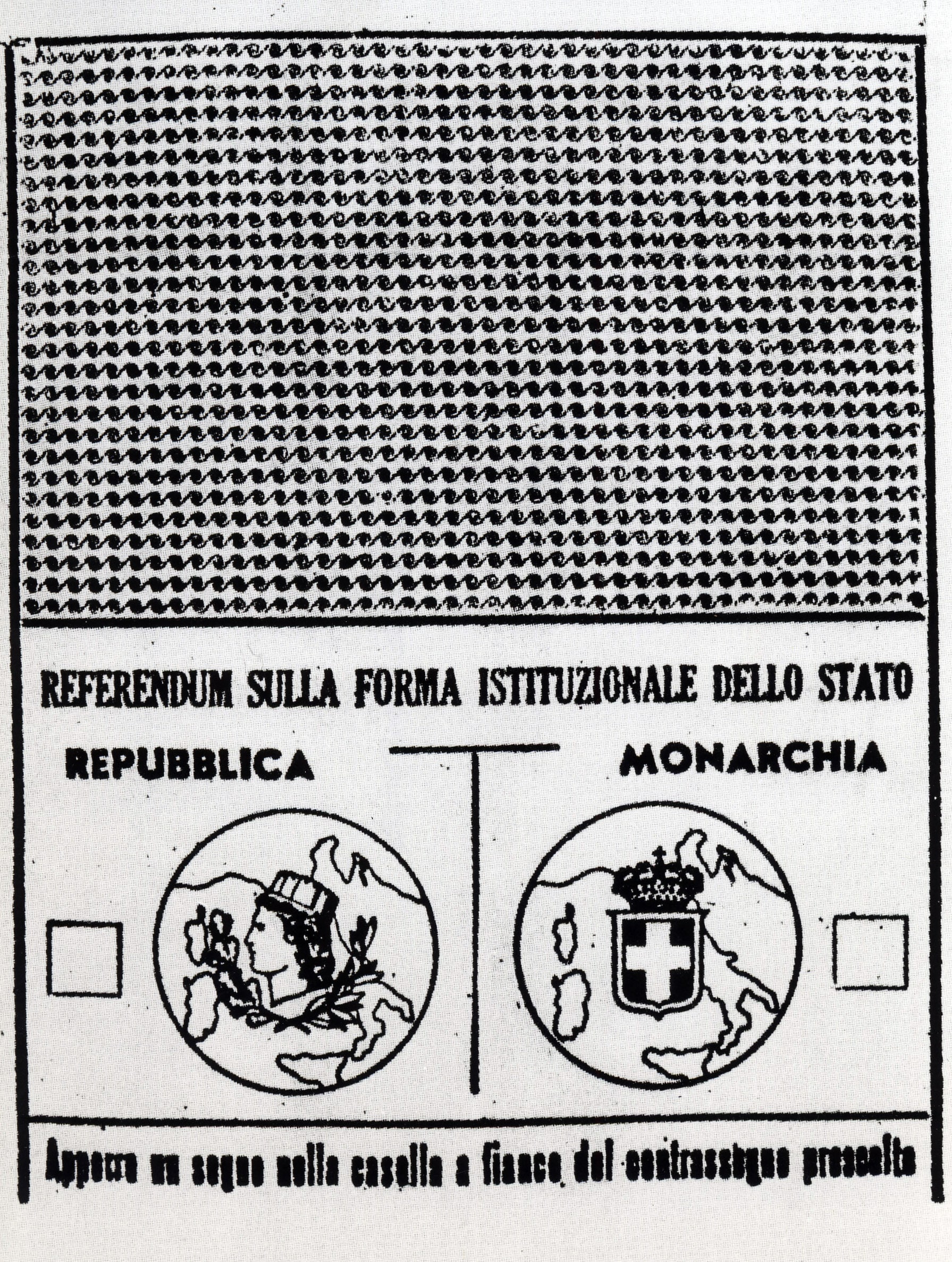 Scheda elettorale del referendum istituzionale per decidere tra Monarchia e Repubblica