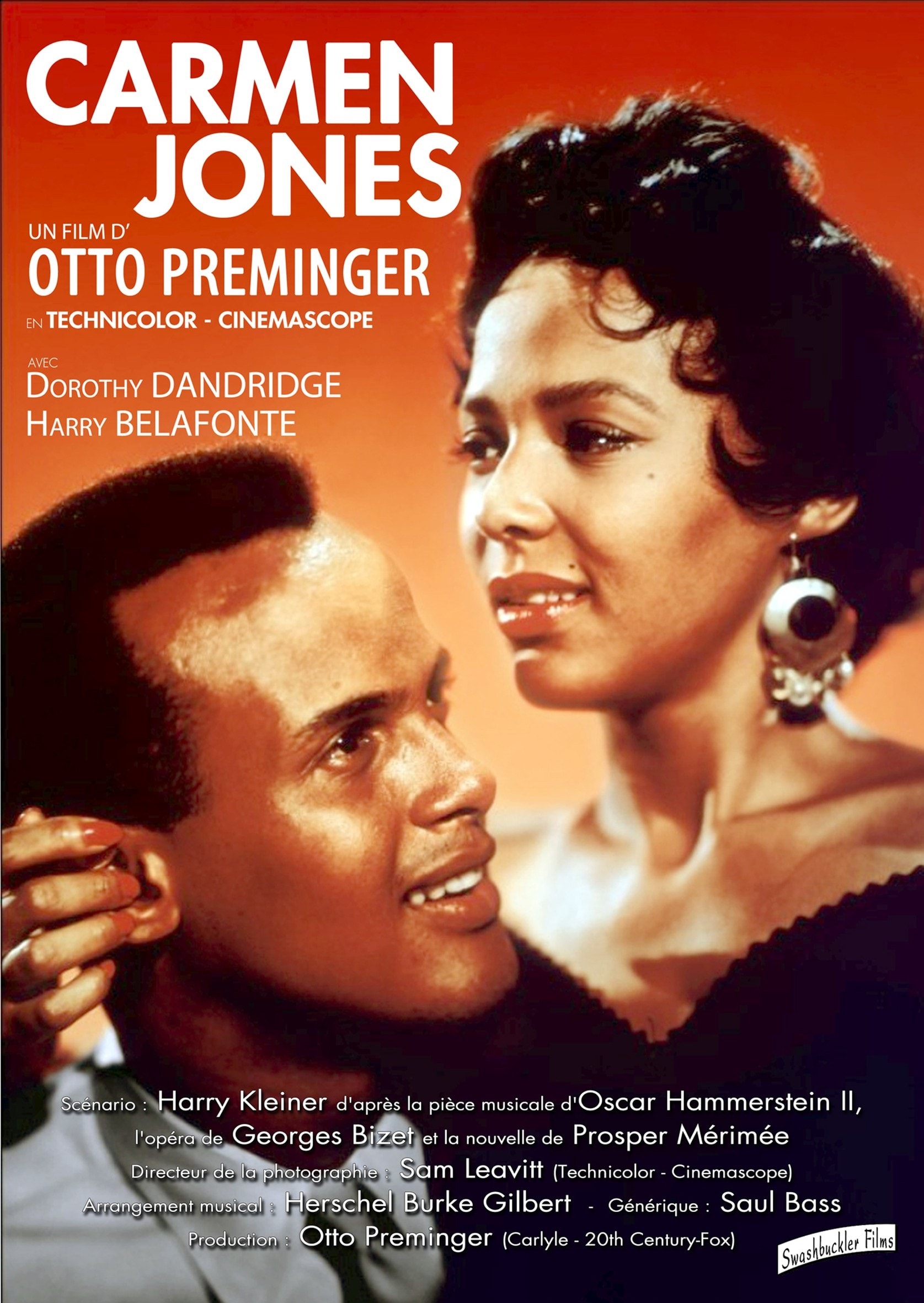 Nella locandina del film Carmen Jones, Harry Bellafonte e Dorothy Dandridge, 1954