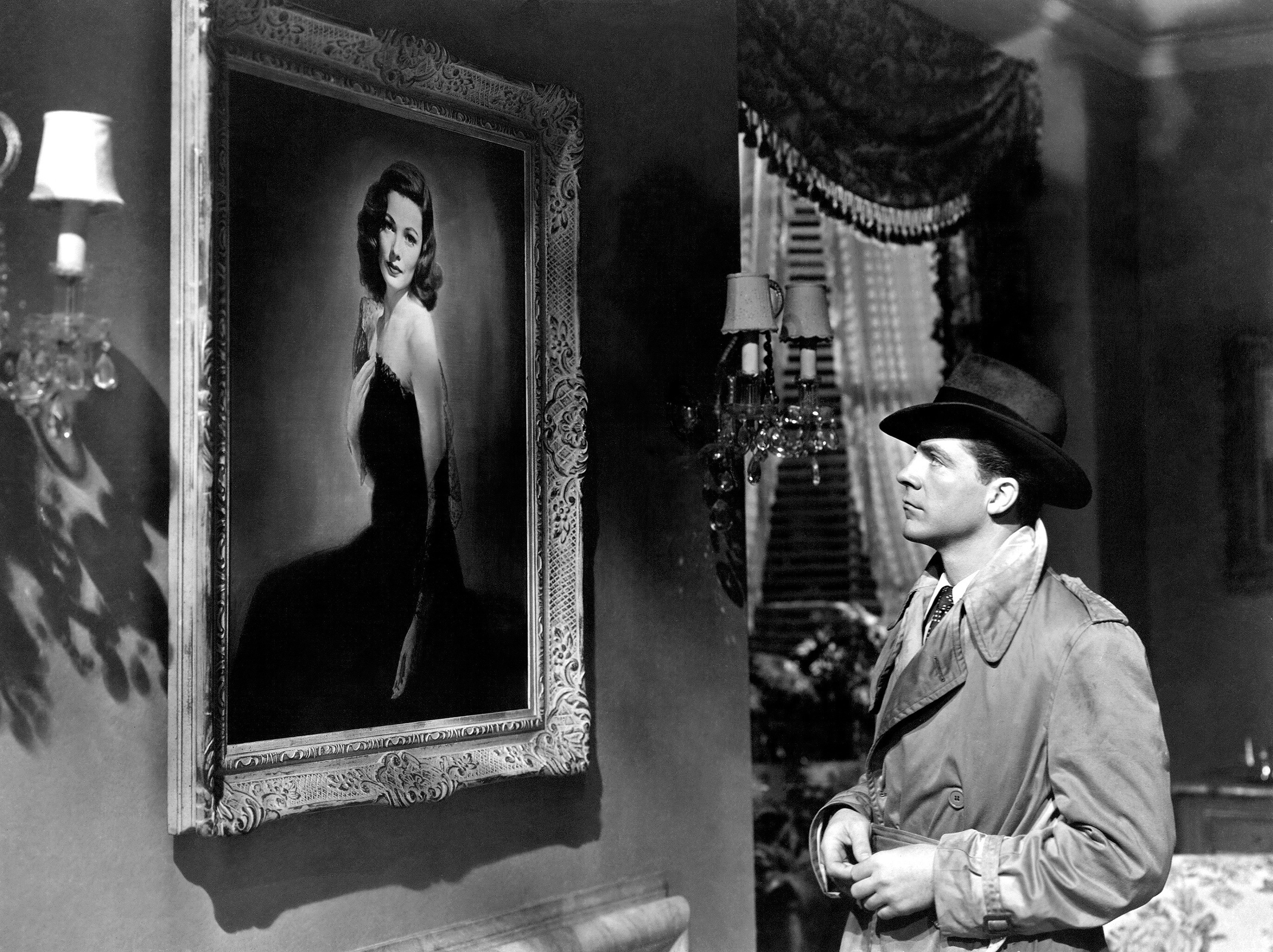 Dana Andrews in una scena del noir Laura, 1944