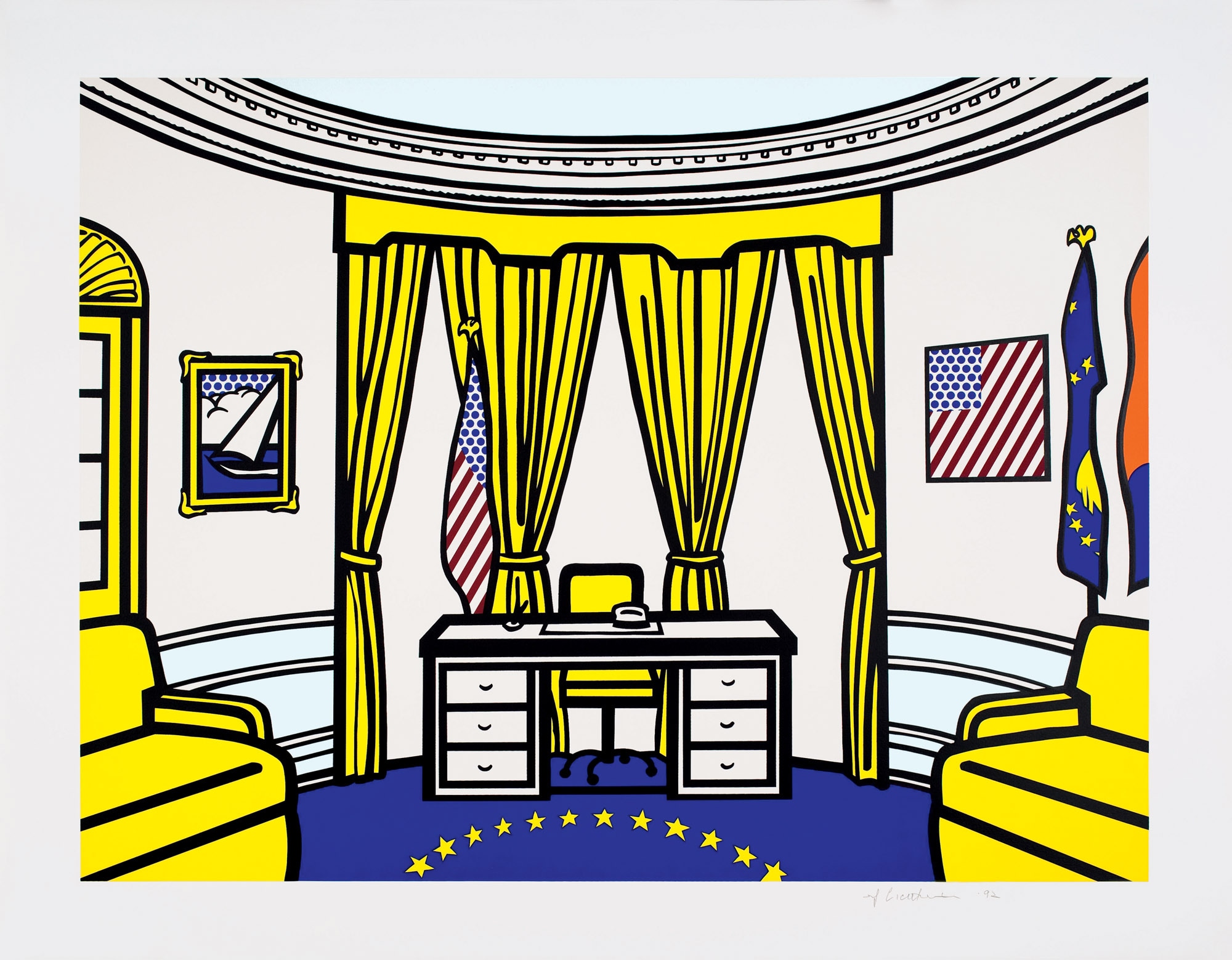 Roy Lichtenstein The Oval Office 1992 Serigrafia su carta Rives 90.5 x 115.4 cm Collection Lex Harding ©Estate of Roy Lichtenstein