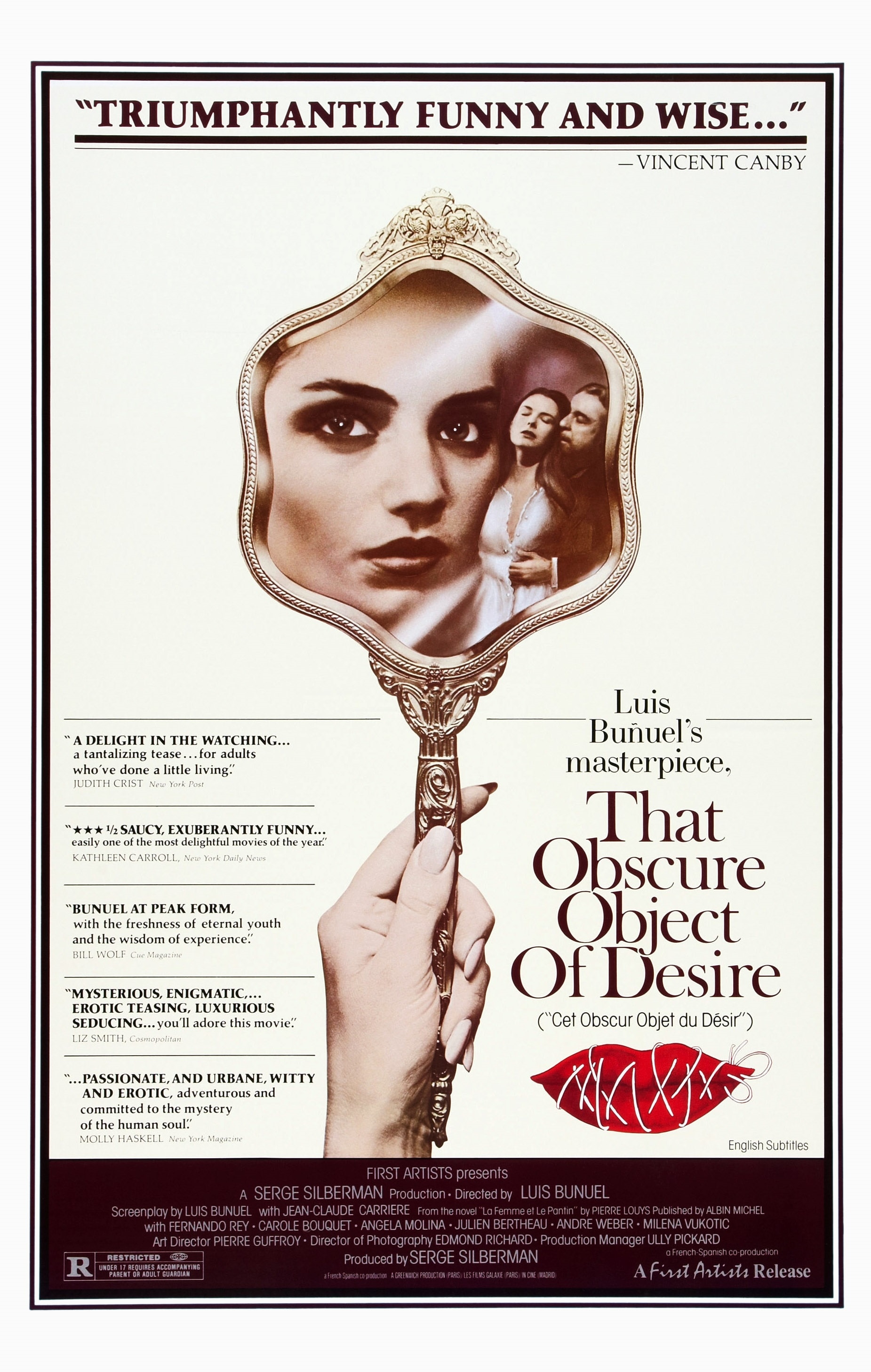 La locandina dell'ultimo film di Bunuel, Quell'oscuro oggetto del desiderio, 1977