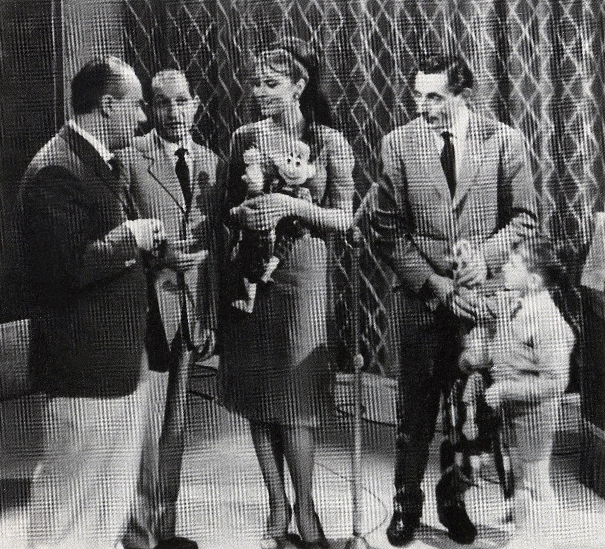 Insieme a Gino Bartali e Mario Riva, durante la partecipazione al programma televisivo de Il Musichiere, nel 1959