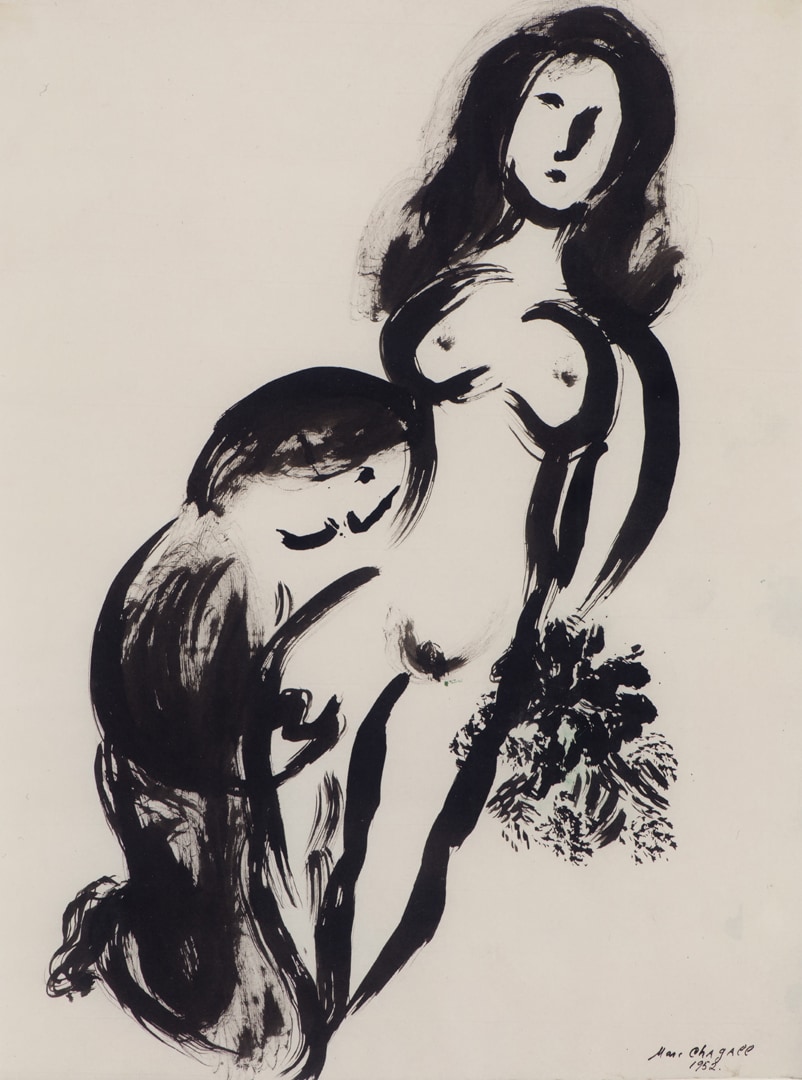 Grande nudo (1952). Inchiostro e acquerello su carta, 63,7x47,6 cm - Private Collection, Swiss - © Chagall ® by SIAE 2019