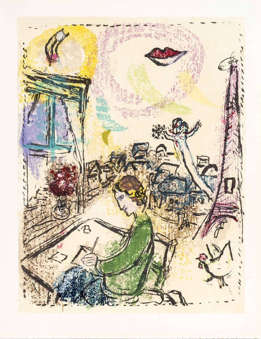 Poèmes (1968). Incisione 15, 373x293 mm - Xilografia a colori e collageri - © Chagall ® by SIAE 2019