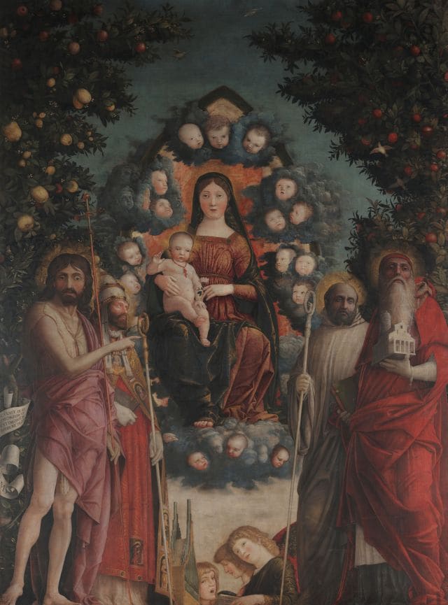 Andrea Mantegna. Pala Trivulzio, 1497. Tempera su tela 287 x 214 cm. Pinacoteca del Castello Sforzesco, Milano