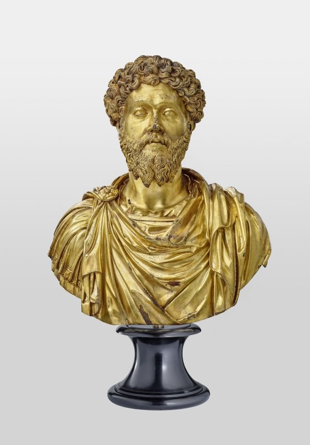 Pier Jacopo Alari Bonacolsi detto L’Antico. Busto di Marco Aurelio, 1500 ca. Bronzo dorato, 90 x 59 x 33 cm (misure con base). Liechtenstein, The Princely Collections