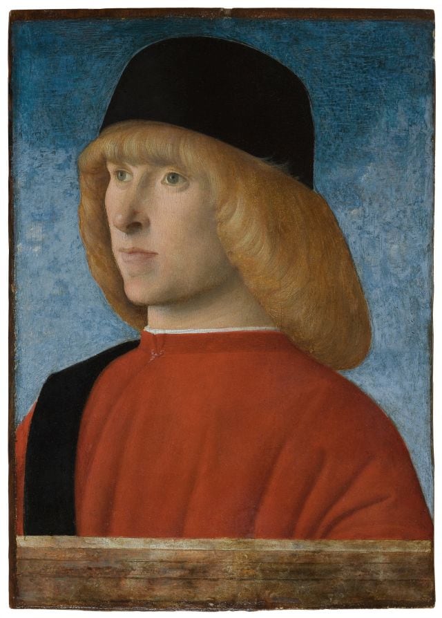 Giovanni Bellini. Ritratto di giovane senatore, 1485 ca. Olio su tavola, 52,3 x 44,5 x 10,5 cm. Museo d’arte medievale e moderna, Padova