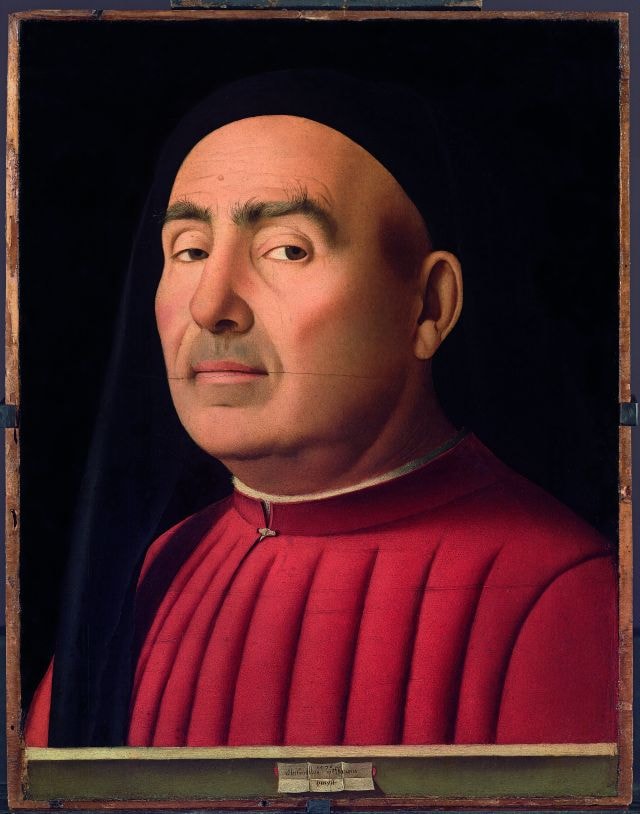 Antonello da Messina. Ritratto d’uomo, 1476. Olio su tavola, 37,4 x 29,05 x 0,6 cm. Museo Civico d’Arte Antica, Palazzo Madama, Torino