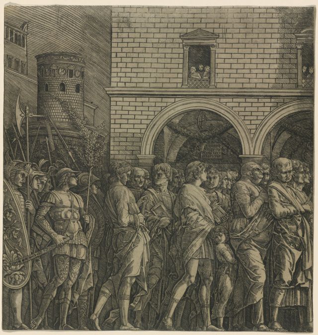 Andrea Mantegna (bottega di). Il trionfo di Cesare: i senatori, 1485 – 1490 ca. Incisione su carta, 28,2 x 27,1 cm. National Gallery of Art, Washington (USA)