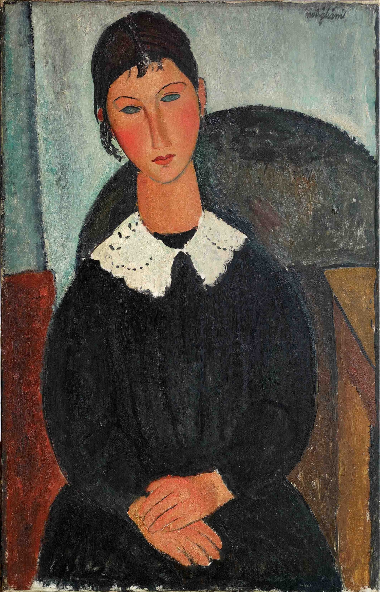 Amedeo Modigliani (Livorno,1884 - Paris, 1920). Elvire au col blanc (Elvire à la collerette), 1917 o 1918. Olio su tela, 92 x 65 cm. Collezione Jonas Netter
