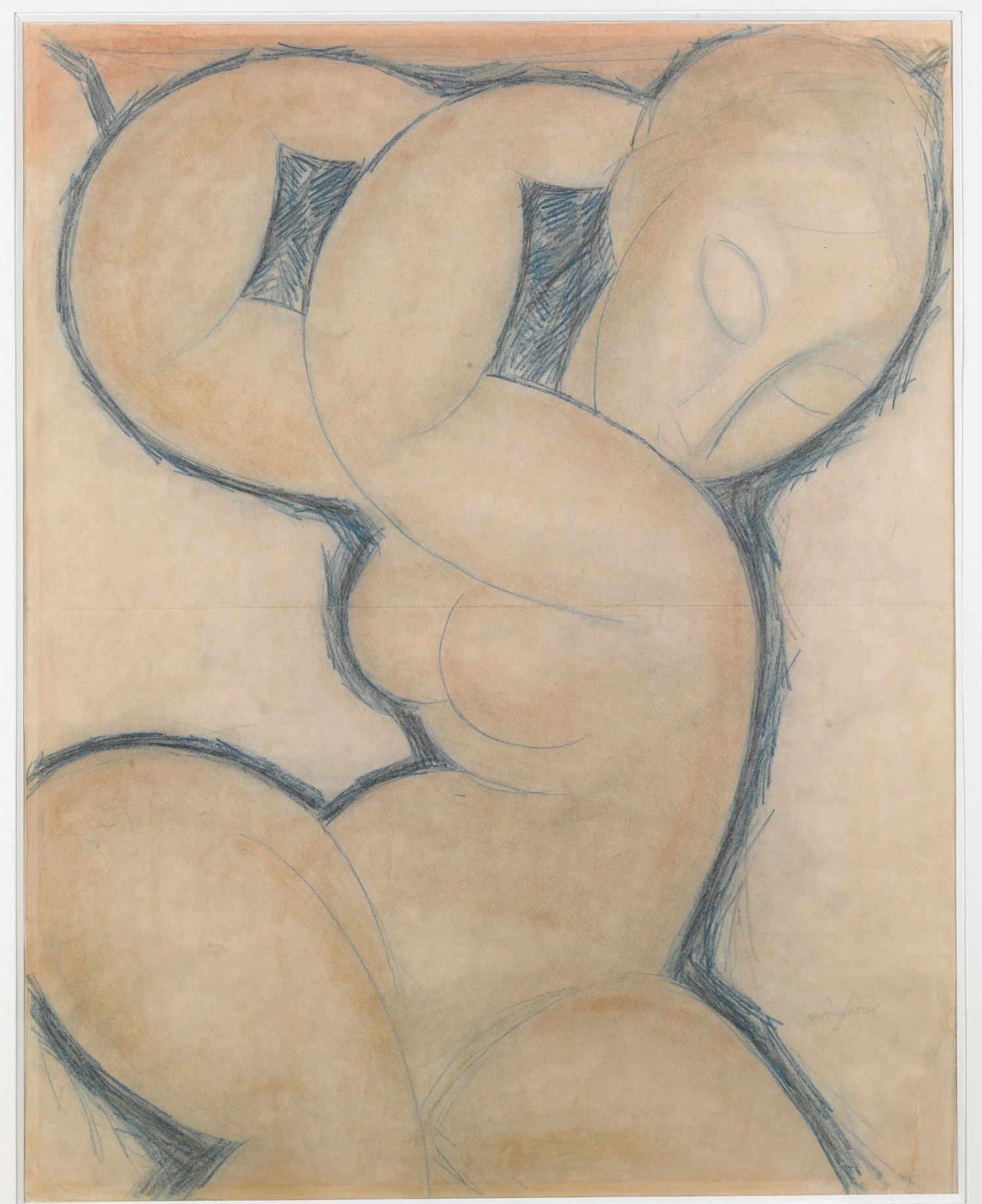 Amedeo Modigliani (Livorno,1884 - Paris, 1920). Cariatide (bleue), circa 1913. Matita blu su carta, 56,5 x 45 cm. Collezione Jonas Netter