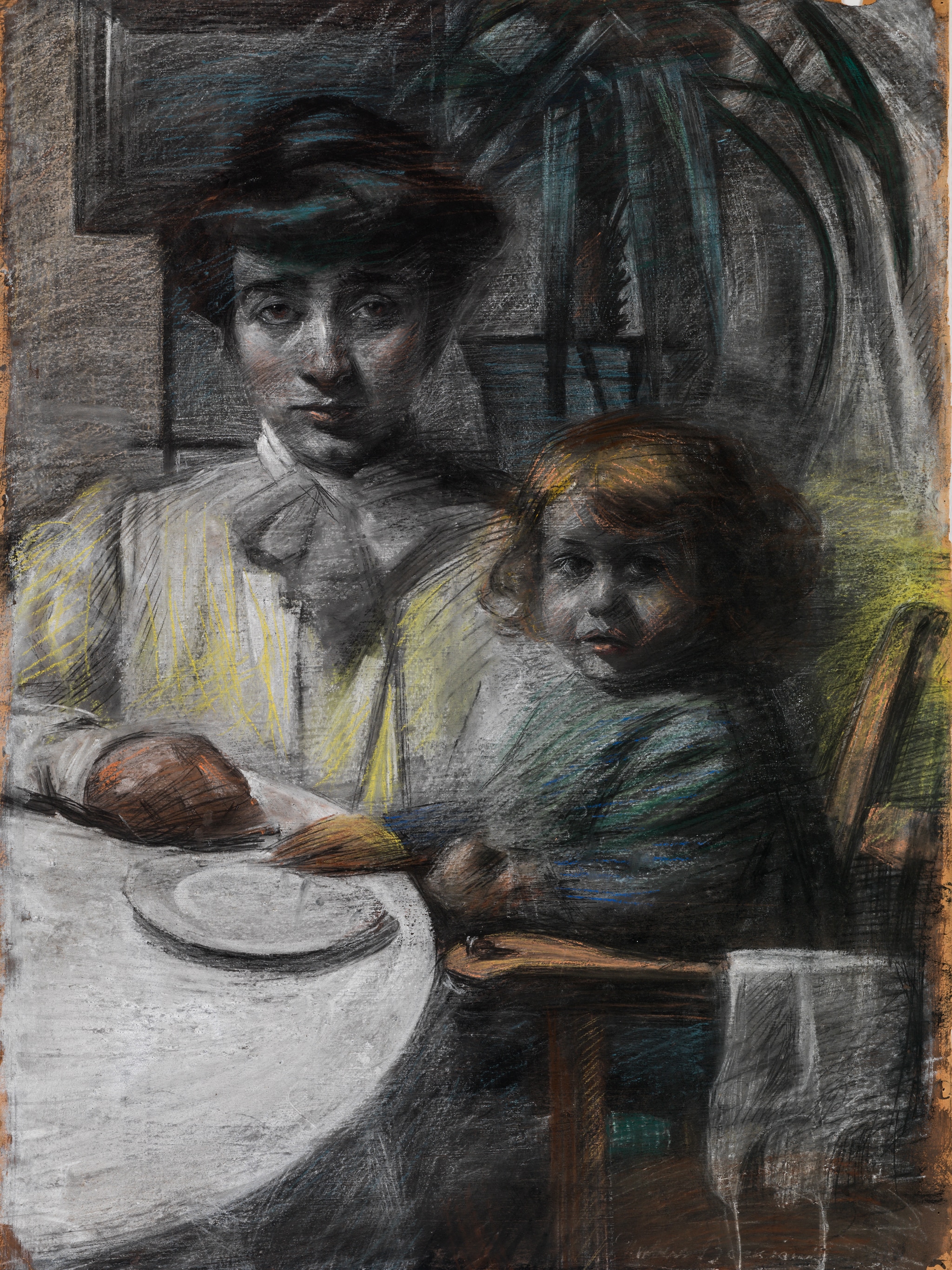 Umberto Boccioni (Reggio Calabria, 1882 - Sorte, VR, 1916). "La moglie di Balla con la figlia" (1906). Pastello su carta, 96,5 x 71 cm; Dimensioni con cornice 131 x 104 x 12 cm. Mart, Museo di arte moderna e contemporanea di Trento e Rovereto, Provincia autonoma di Trento - Soprintendenza per i beni culturali.