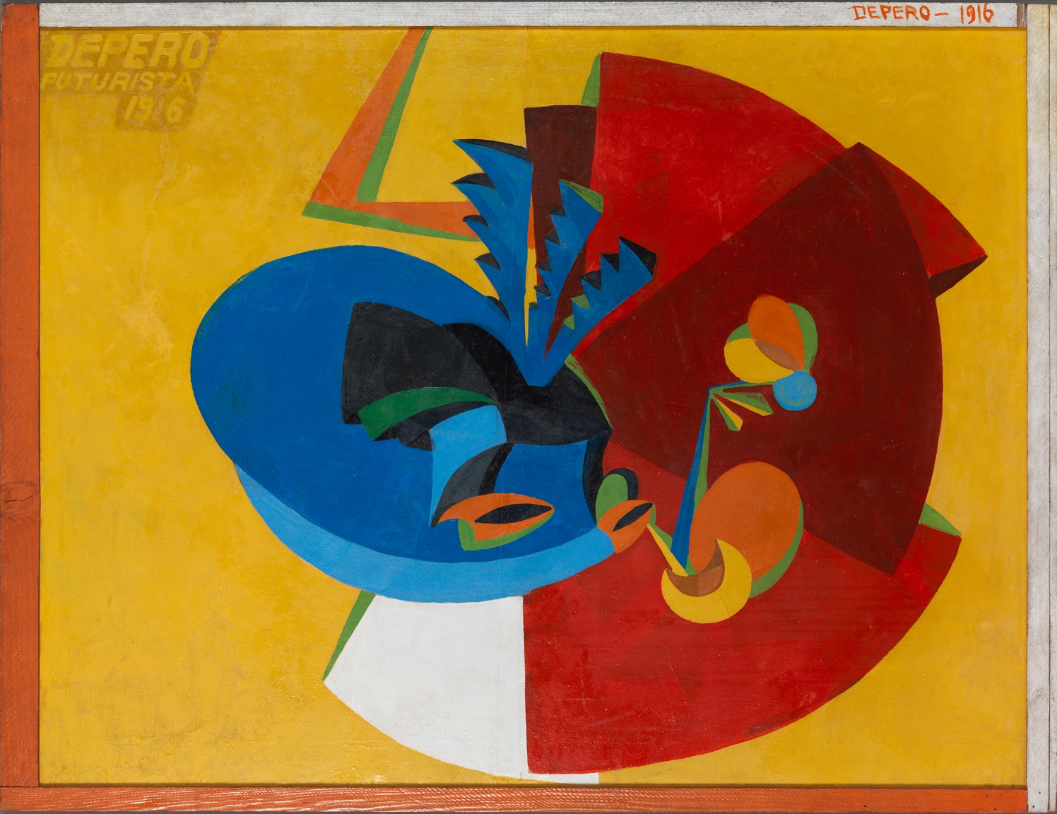 Fortunato Depero (Fondo, TN, 1892 - Rovereto, TN, 1960). "Movimento d’uccello" 1916. Olio, tempera e smalto su tela, 100 x 135 cm; Dimensioni con cornice 110 x 140 x 8 cm plexiglass. Mart, Museo di arte moderna e contemporanea di Trento e Rovereto, Fondo Depero.