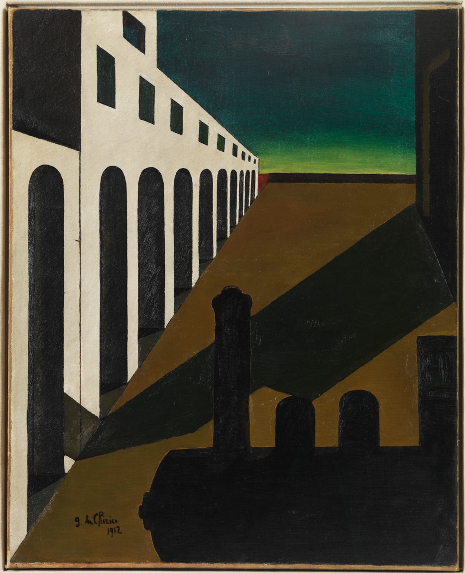 Giorgio de Chirico (Volos, 1888 - Roma, 1978). "La matinée angoissante" 1912. Olio su tela, 81 x 65 cm, Dimensioni con cornice 119 x 101 x 5,5 cm. Mart, Museo di arte moderna e contemporanea di Trento e Rovereto, Collezione VAF-Stiftung.