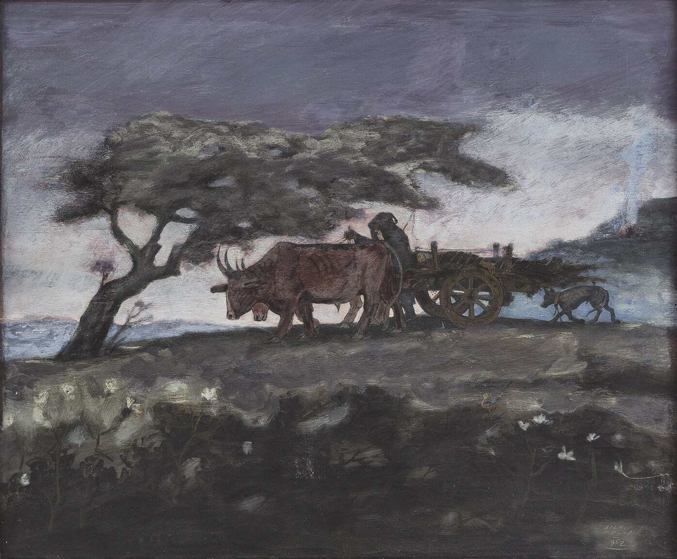 Melkiorre Melis, Trasporto del morto, 1952, olio su tavola. Ph. Pierluigi Dessì, Courtesy MAN.