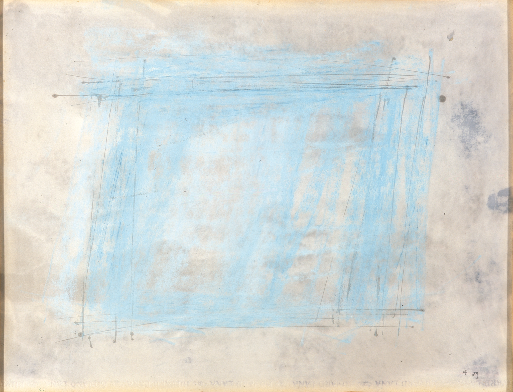 Jean Fautrier - Petite construction en bleu, 1959 - Tempera, pennarello e pastello su carta intelata 49 x 64 cm - GAMeC - Galleria d'Arte Moderna e Contemporanea di Bergamo - Dono Gianfranco e Marta Stucchi, 2004 - Foto: Claudio Bruni 