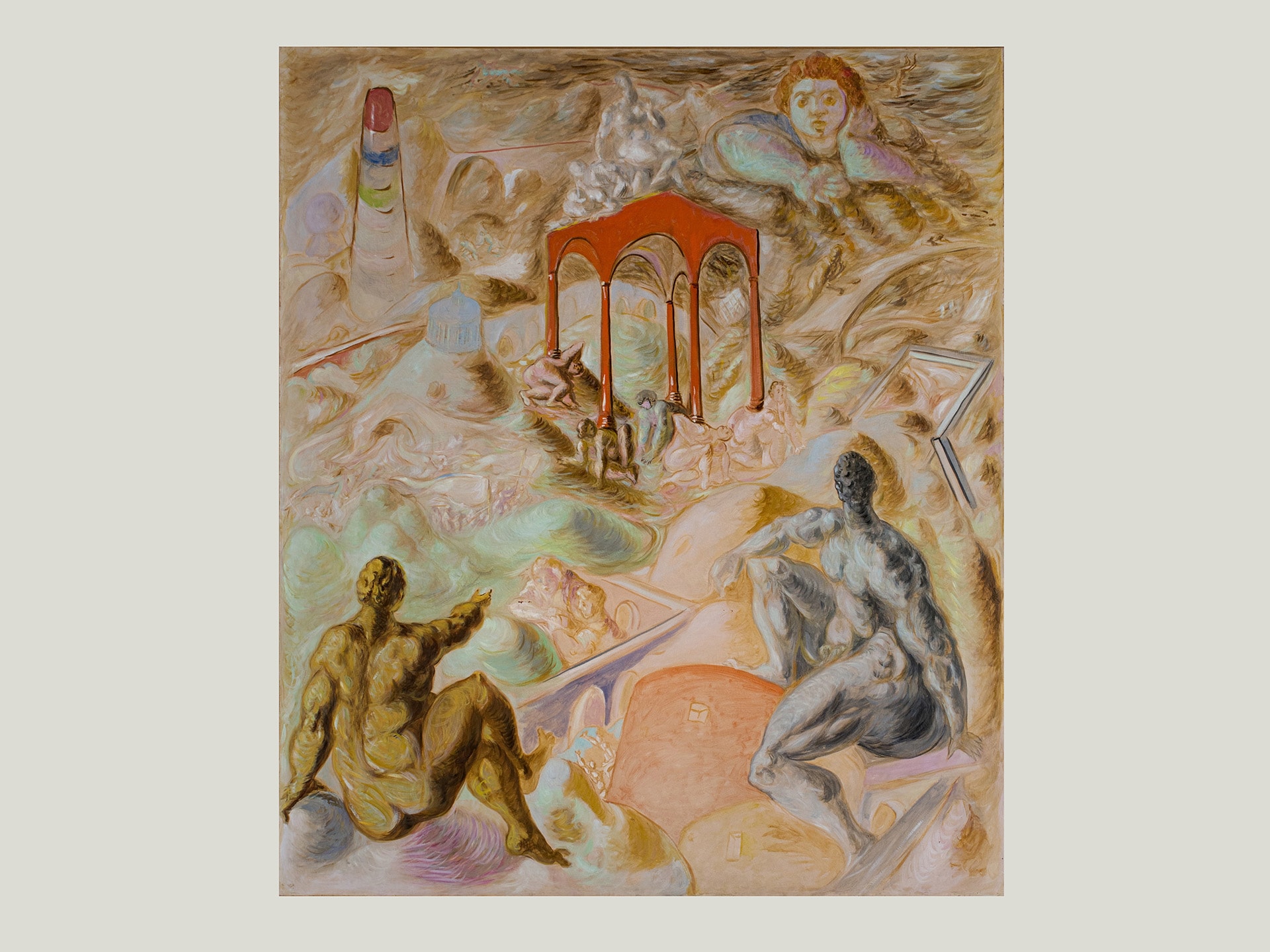 Alberto Barni, Tempio delle cariatidi viventi, 1981, olio su tela, 240 x272 cm