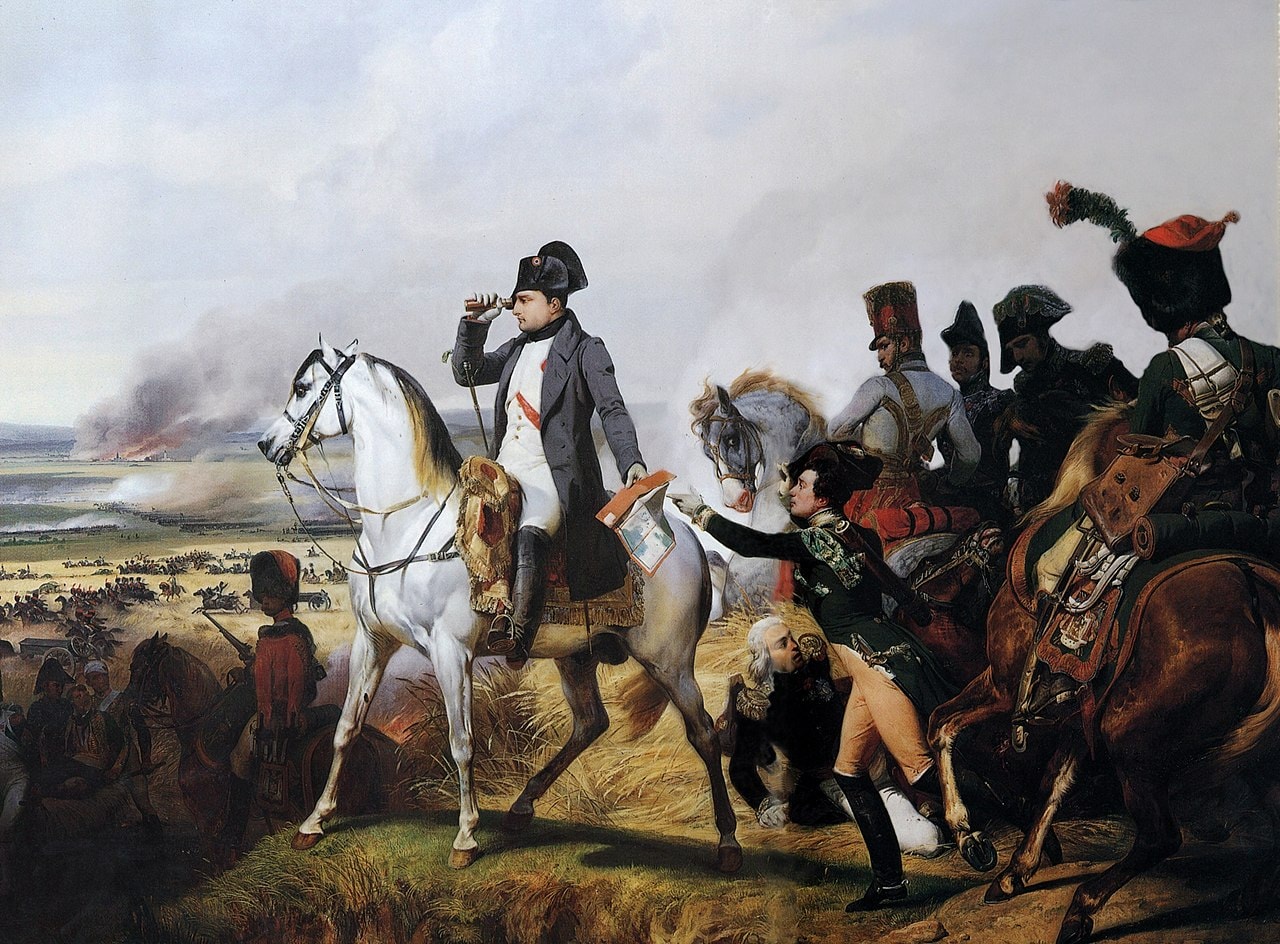 Napoleone alla battaglia di Wagram, il 6 luglio 1809, nella quale sconfigge le truppe asburgiche