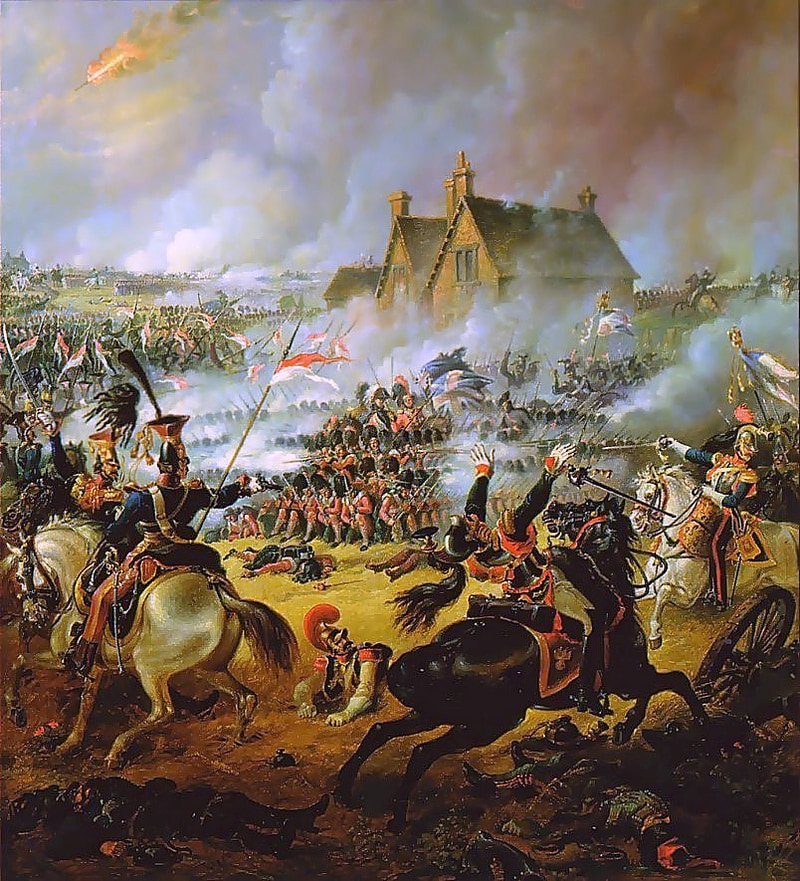 Raffigurazione di un momento della battaglia di Waterloo, 18 giugno 1815, che segna definitivamente il tramonto di Napoleone