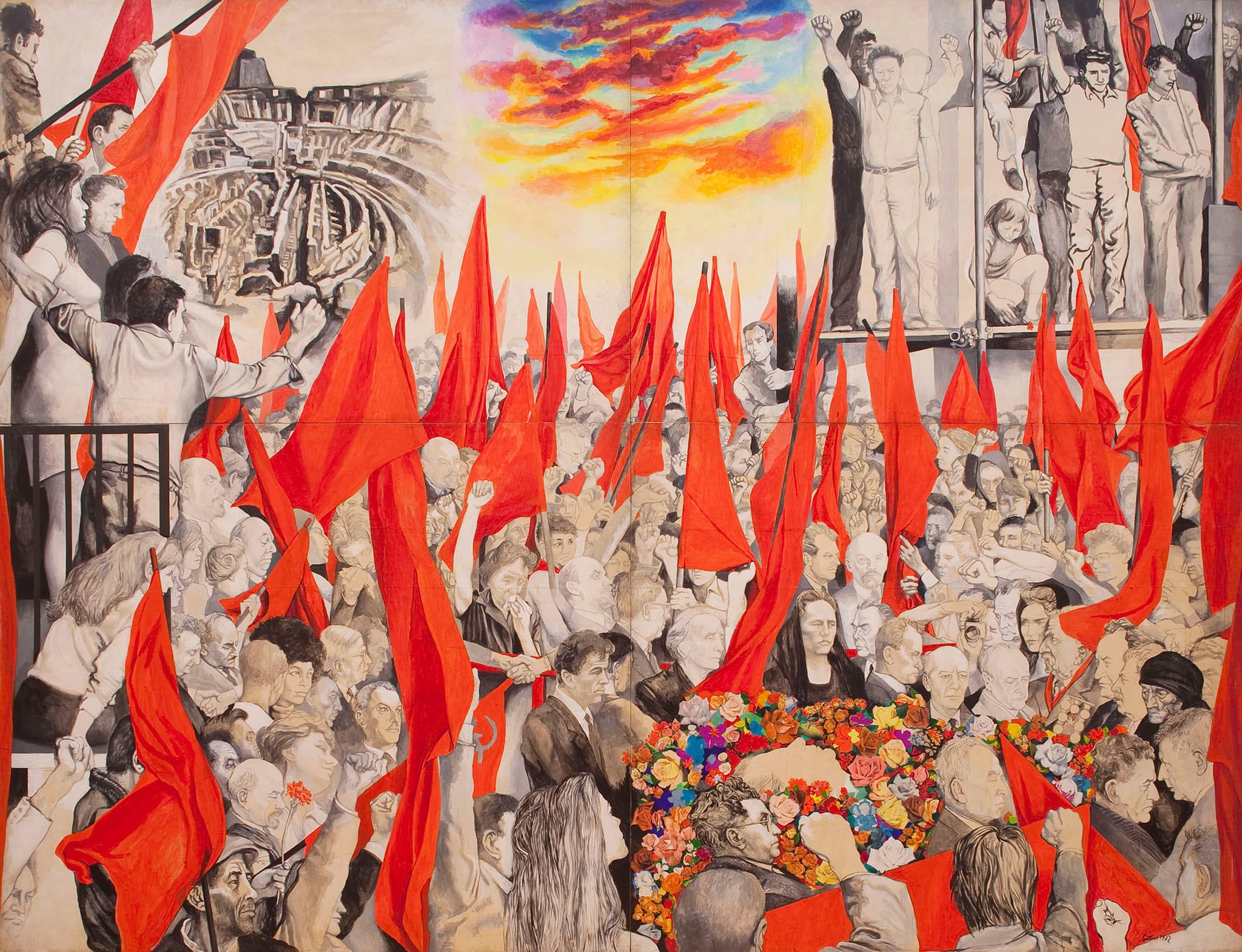 Renato Guttuso - Funerali di Togliatti, 1972 - Collage e colori acrilici su carta incollata su 4 pannelli di compensato - cm 340 x 440 - Associazione Enrico Berlinguer. Foto Matteo Monti