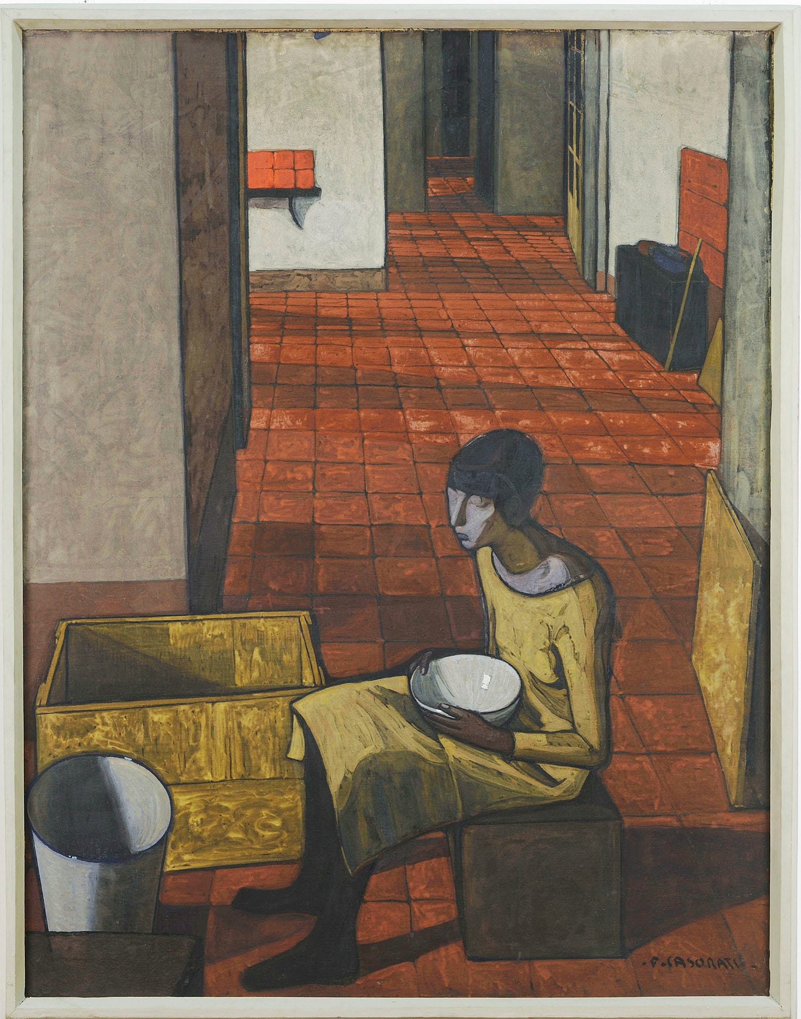 Felice Casorati - Ragazza con scodella (Interno) (Mattino), (1919-1920) - tempera su tela - GAM - Galleria Civica d'Arte Moderna e Contemporanea, Torino 