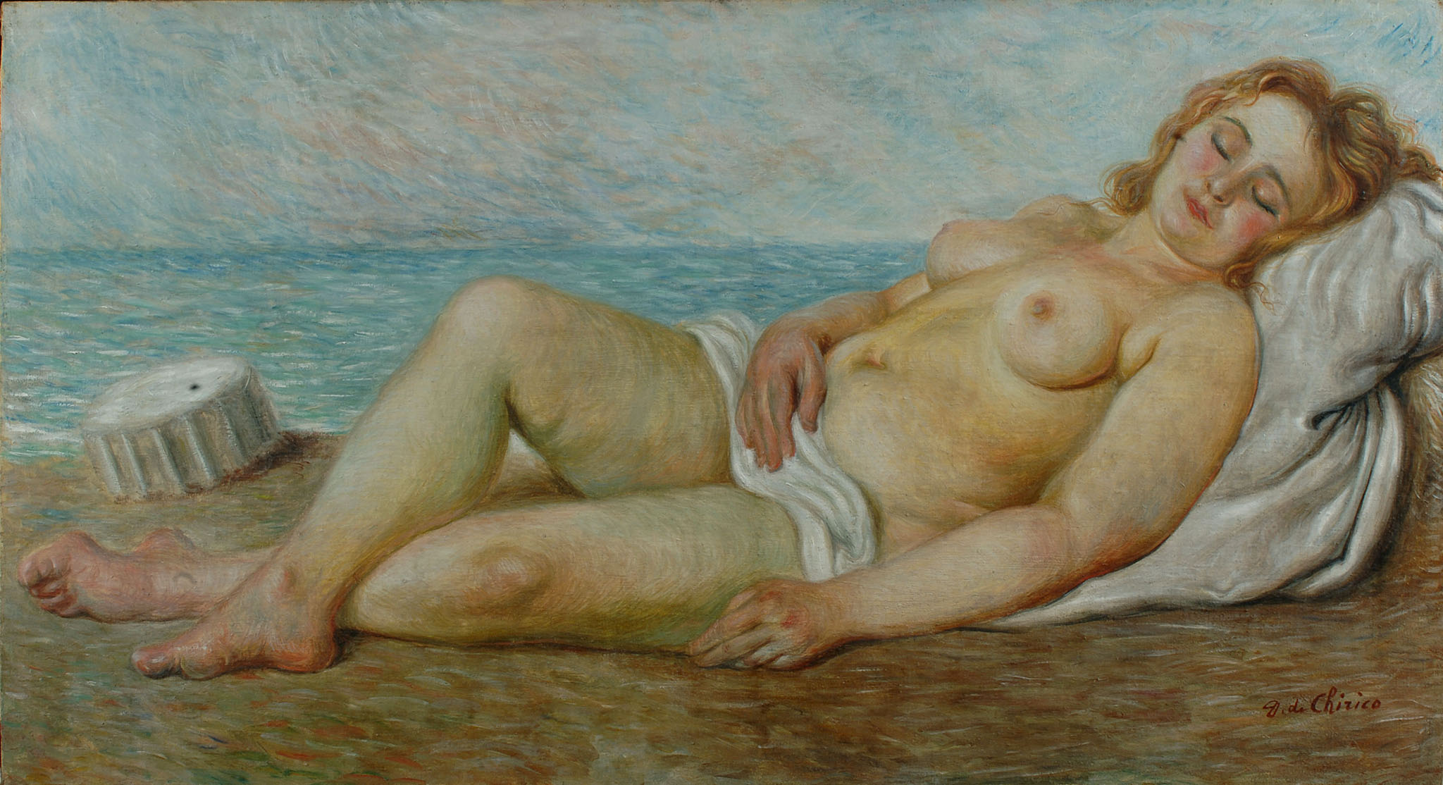 Giorgio de Chirico - Bagnante al sole (Arianna abbandonata), 1931 - olio su tela, cm 76 x 138 - GAM - Galleria Civica d'Arte Moderna e Contemporanea, Torino 