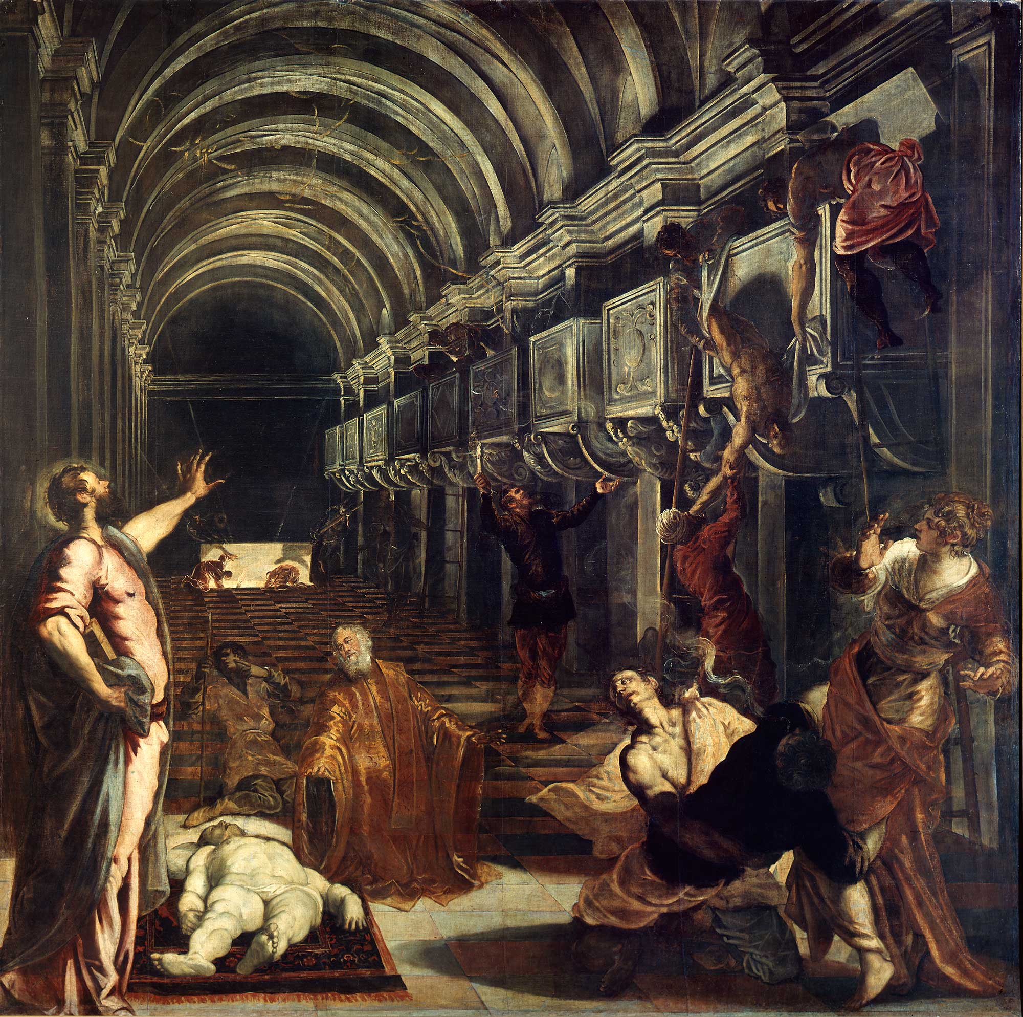 Tintoretto (Jacopo Robusti), Il Ritrovamento del corpo di San Marco, 1562 - 1566 ca., olio su tela, cm 396 x 400