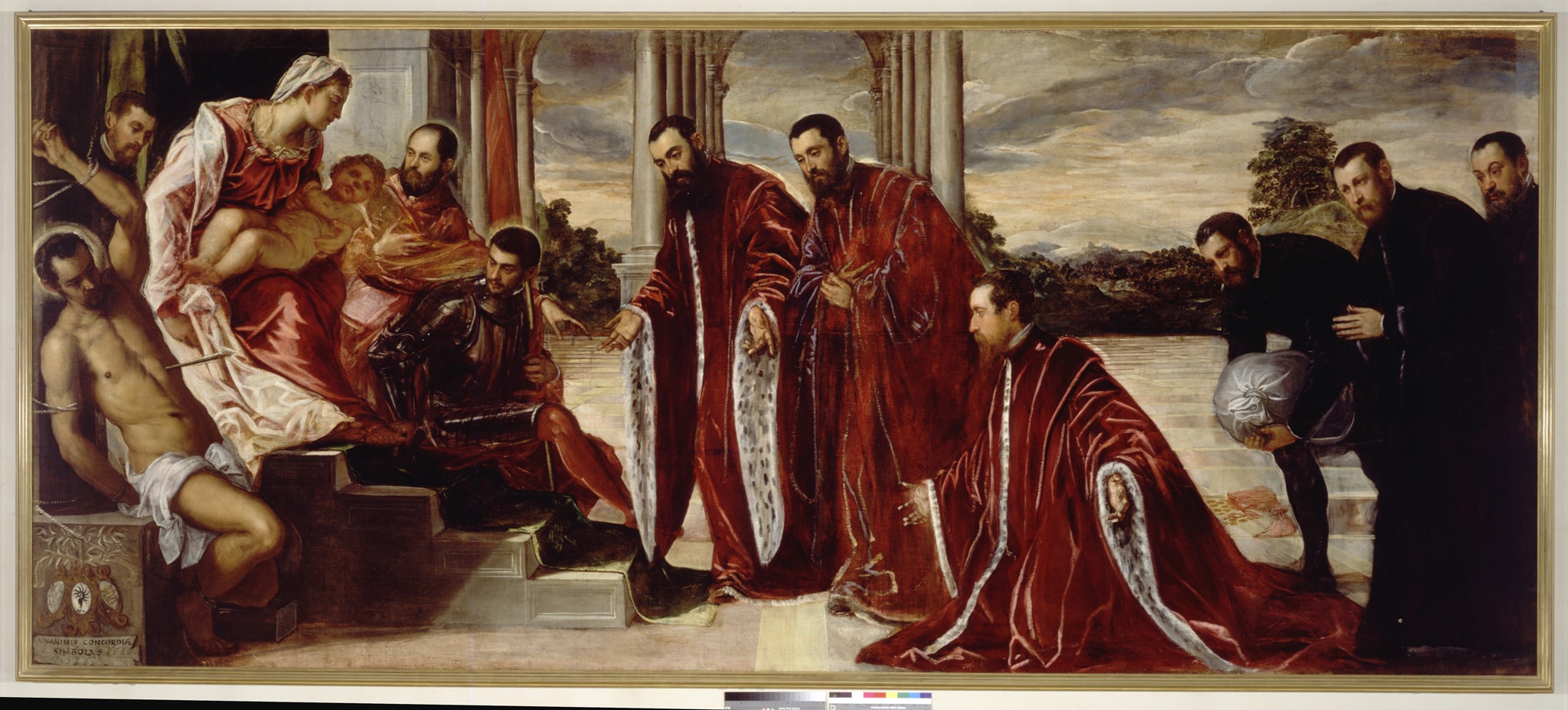 Tintoretto (Jacopo Robusti), Madonna con Bambino, Santi e tre Camerlenghi, 1566 - Tela, cm 221 x 520 - Provenienza: Palazzo dei Camerlenghi a Venezia; dal 1817, chiesa dei Santi Giovanni e Paolo; alle Gallerie dell'Accademia dal 1883 - Sala XXIII