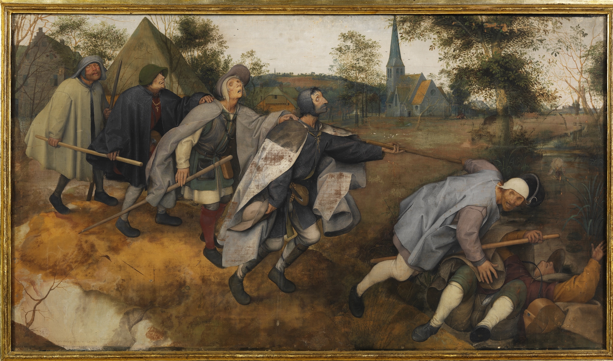Pieter Brueghel il Vecchio, La parabola dei ciechi, 1568, tempera su tela, 85,5x154cm. Il dipinto di Brueghel (1525 ca.-1569) entrò nelle raccolte Farnese nel XVI secolo, dopo la confisca dei beni messa in atto da Ranuccio I ai danni della famiglia parmigiana dei Masi. Non è noto come il dipinto sia arrivato in Italia, ma Cosimo Masi nel 1595 tornò dai Paesi Bassi con un cospicuo numero di opere olandesi. Nel '700, Carlo III di Spagna, la portò a Capodimonte.