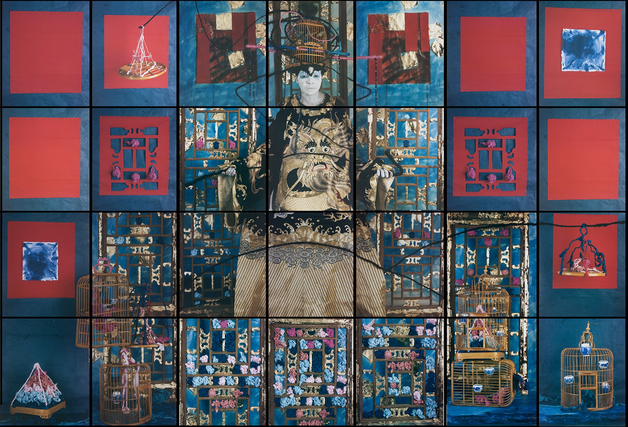 Maria Magdalena Campos-pons, "Finding Balance". Composizione di 28 pannelli, 22 x 26 cm ognuno + polaroids 20 x 24 cm. 