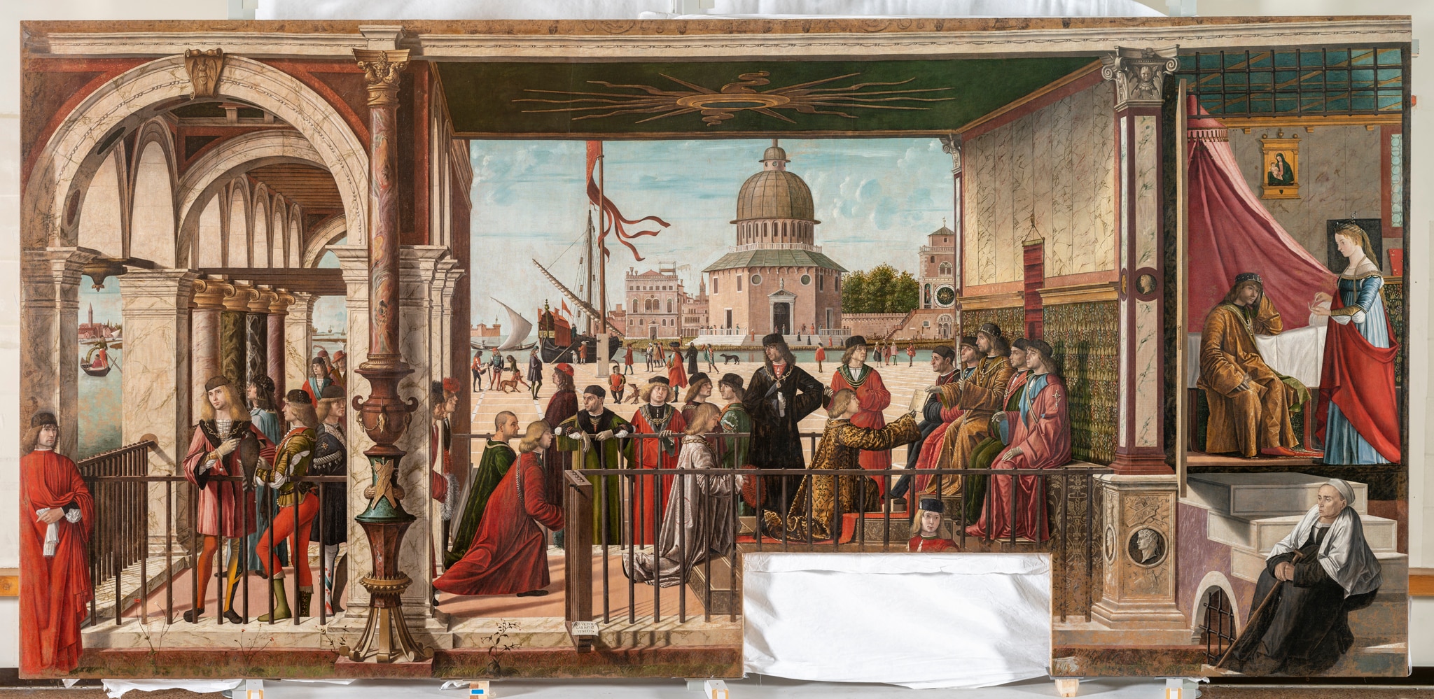 Vittore Carpaccio, Ciclo di Sant’Orsola, Arrivo degli ambasciatori Inglesi presso il re di Bretagna, tela, cm 278 x 589 Provenienza del ciclo: acquisizione a seguito delle soppressioni napoleoniche del 1812 SALA XXI 