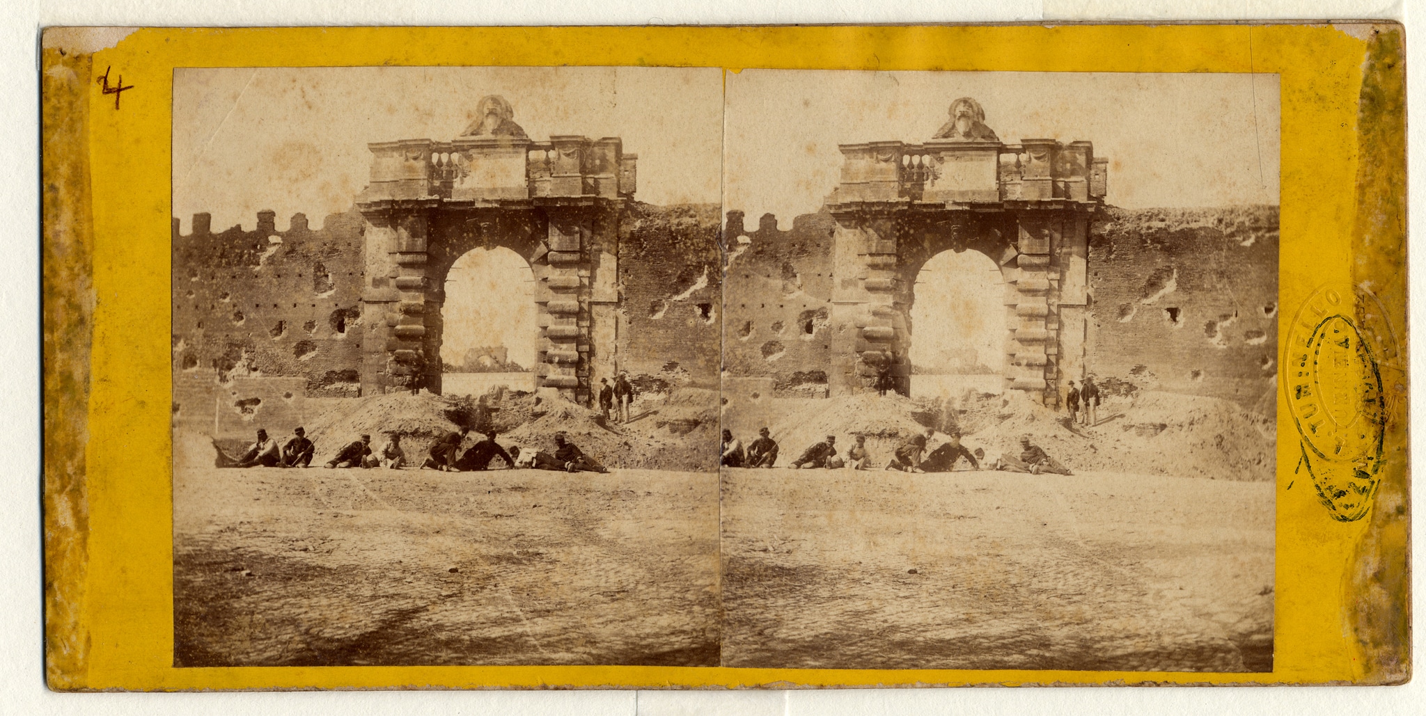 Ludovico Tuminello - Veduta delle barricate a Porta San Giovanni. Fotografia stereoscopica scattata il 21 settembre 1870